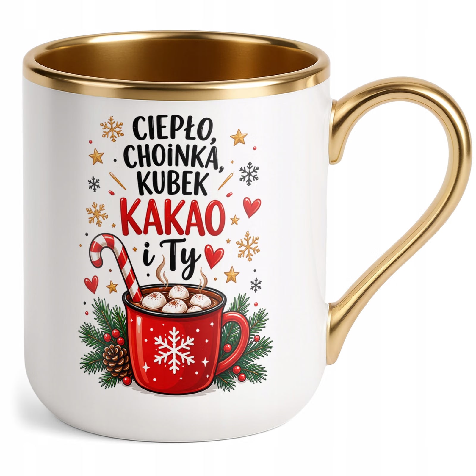 Kubek Premium Złoty Boże Narodzenie Mikołajki Święta Kakao Prezent