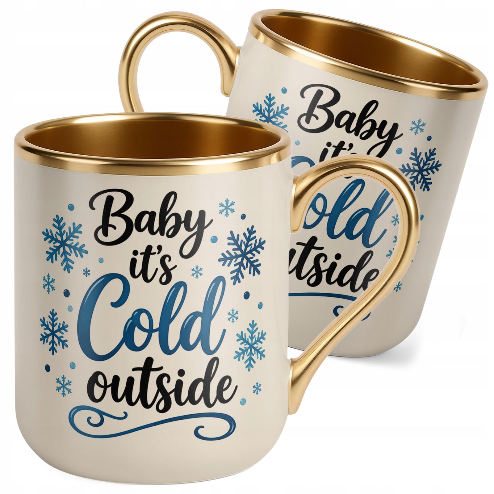Kubek Premium Złoty Ecru Boże Narodzenie Mikołajki Baby Its Cold Outside