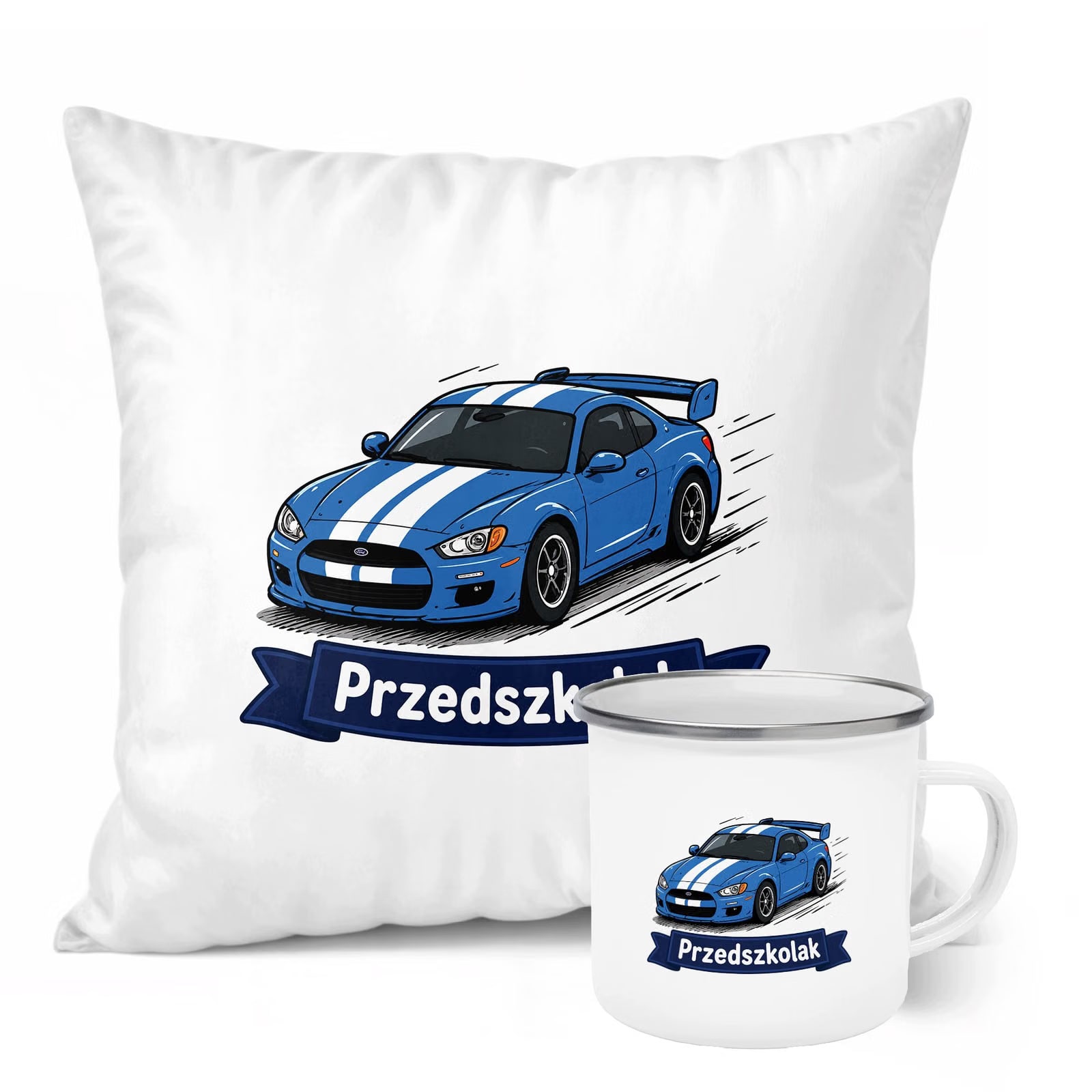 Zestaw Kubek Emaliowany Poduszka Z Nadrukiem Przedszkolak Szkoła Prezent