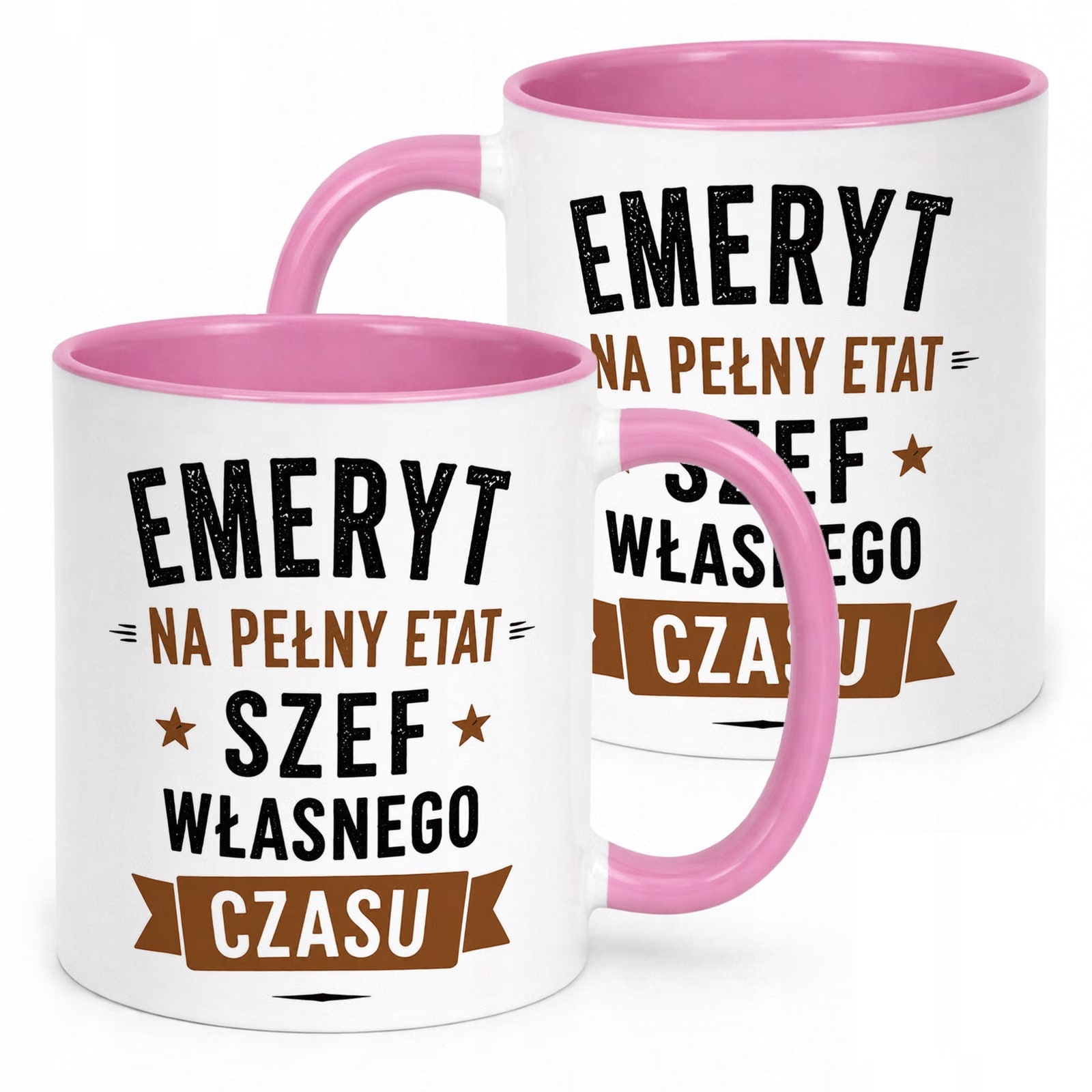 Kubek Różowy z nadrukiem Emerytura Dla Emeryta Upominek Prezent