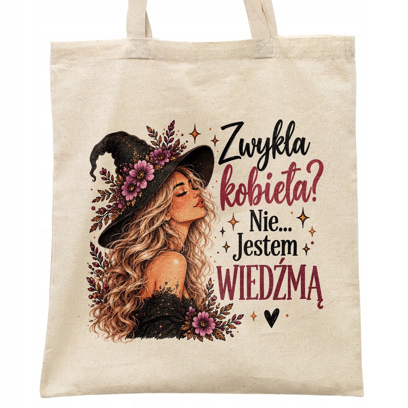 Torba shopper bawełniana dla kobiet wiedźma na zakupy z nadrukiem