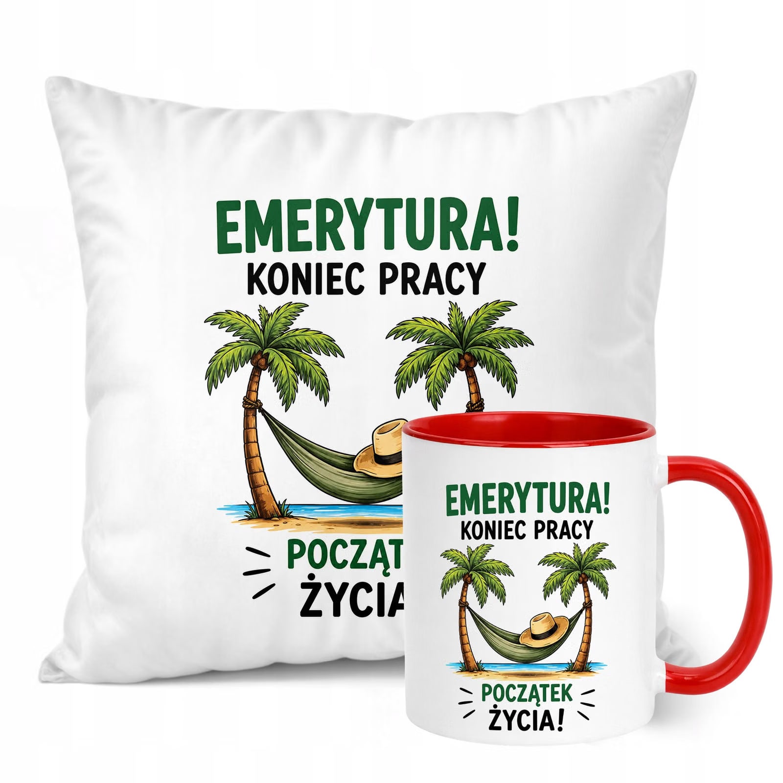 Zestaw Kubek Czerwony Poduszka Z Nadrukiem Emerytura Prezent