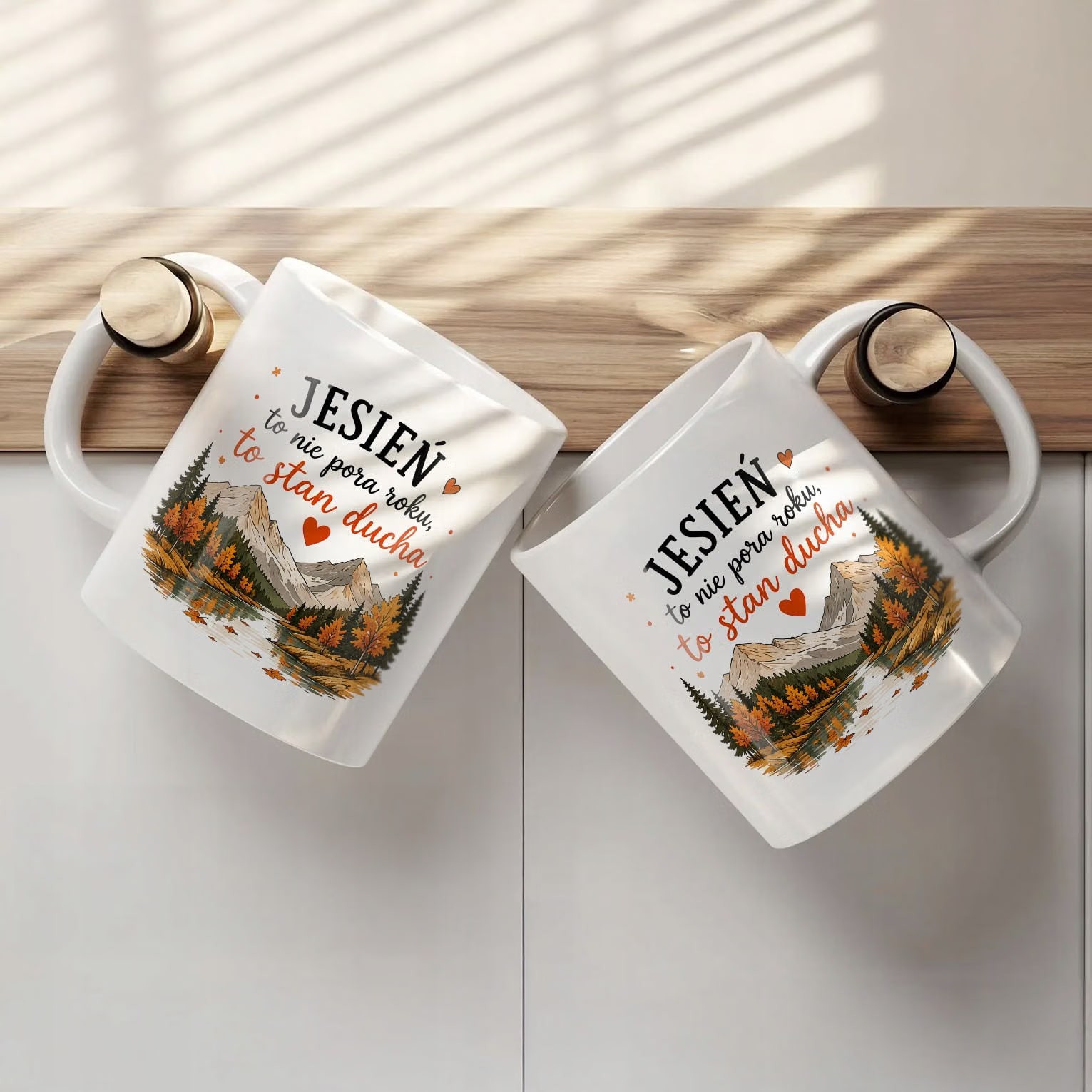 Zestaw Kubek Biały Torba Shopper Ecru Z Nadrukiem Jesień Jesienny Prezent