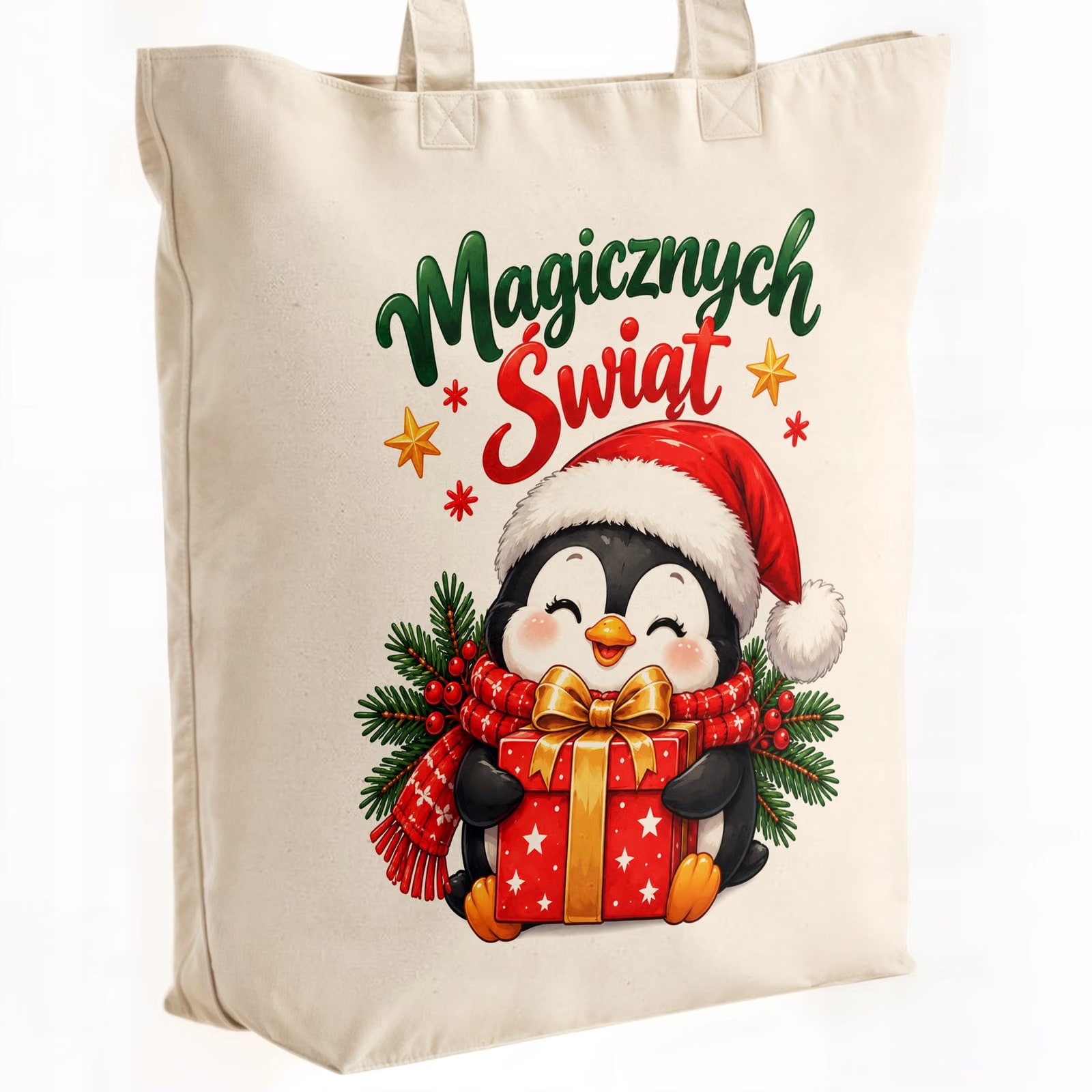 Torba shopper bawełniana premium świąteczna na zakupy z nadrukiem