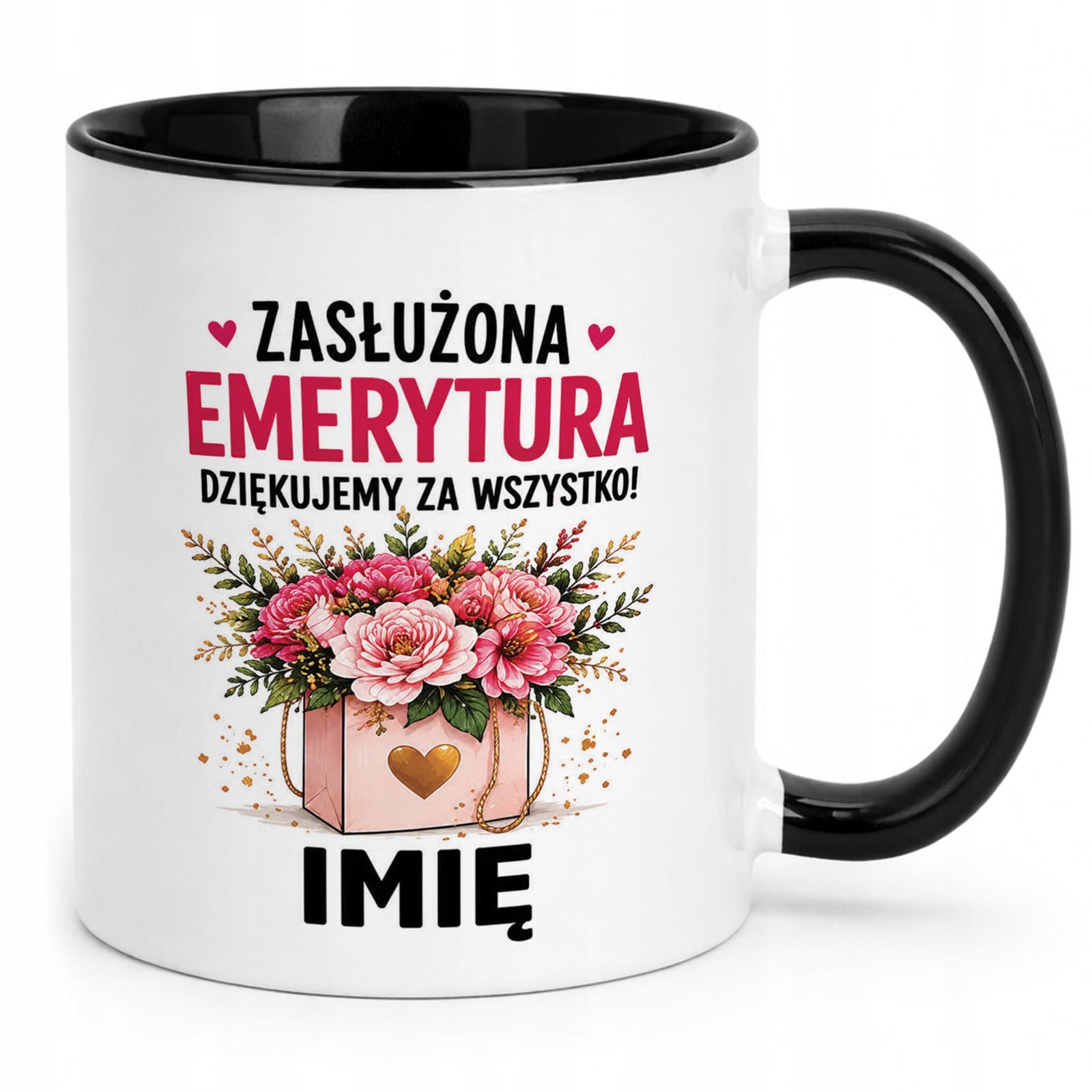 Kubek Czarny Personalizowany z Nadrukiem Emerytura Dla Emerytki Prezent