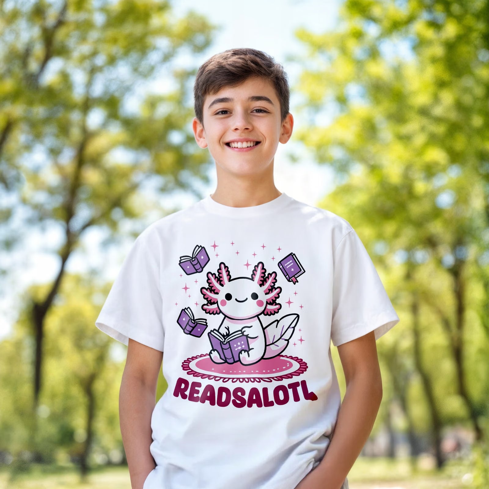 T-shirt dziecięcy biały Aksolotl Axolotl Mine craft Zwierzak