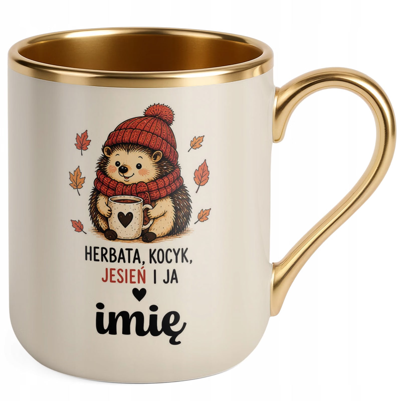 Kubek Personalizowany z nadrukiem Premium Złoty Ecru Jesienny Jesień