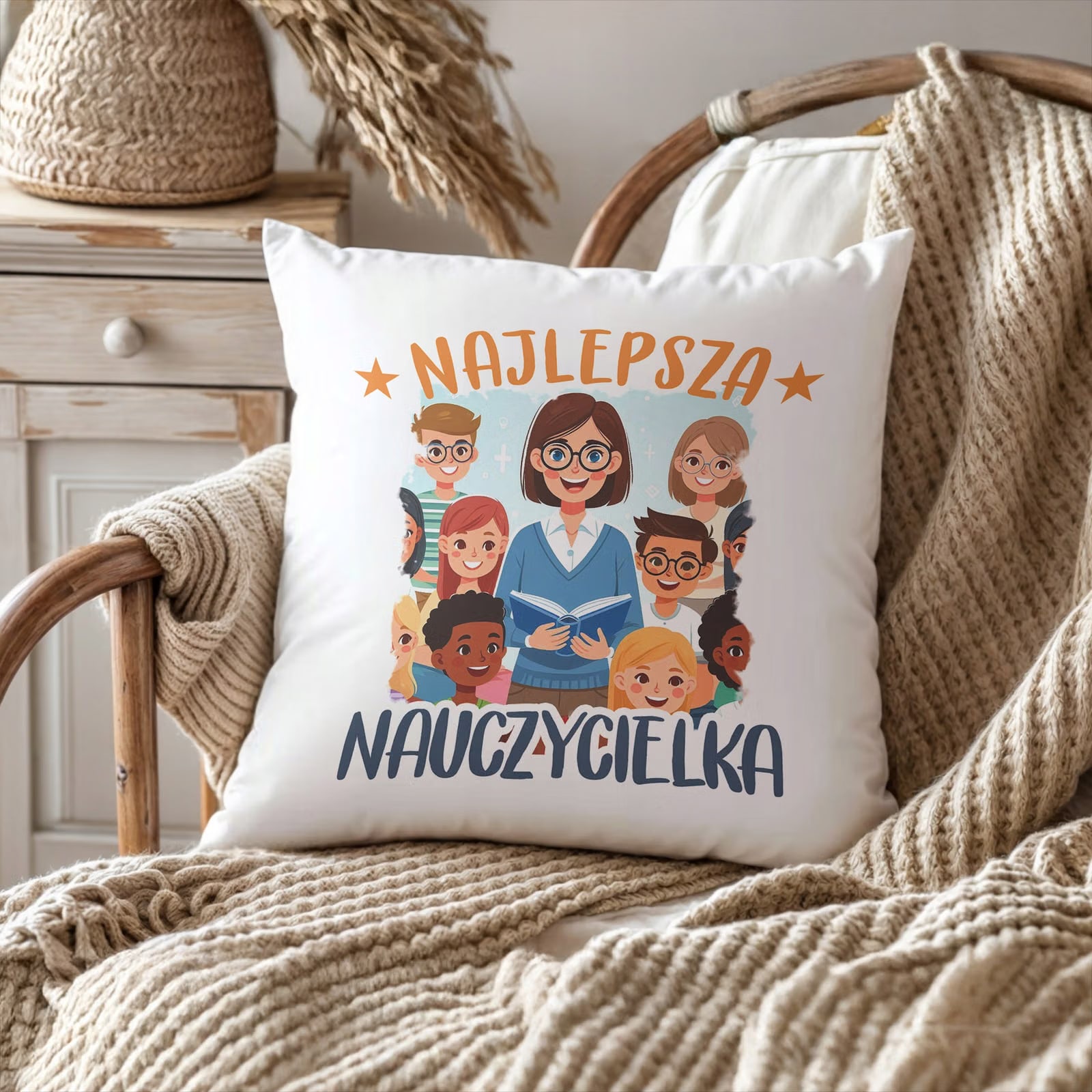 Poduszka Jasiek 38x38cm z Nadrukiem Dzień Nauczyciela Prezent Upominek