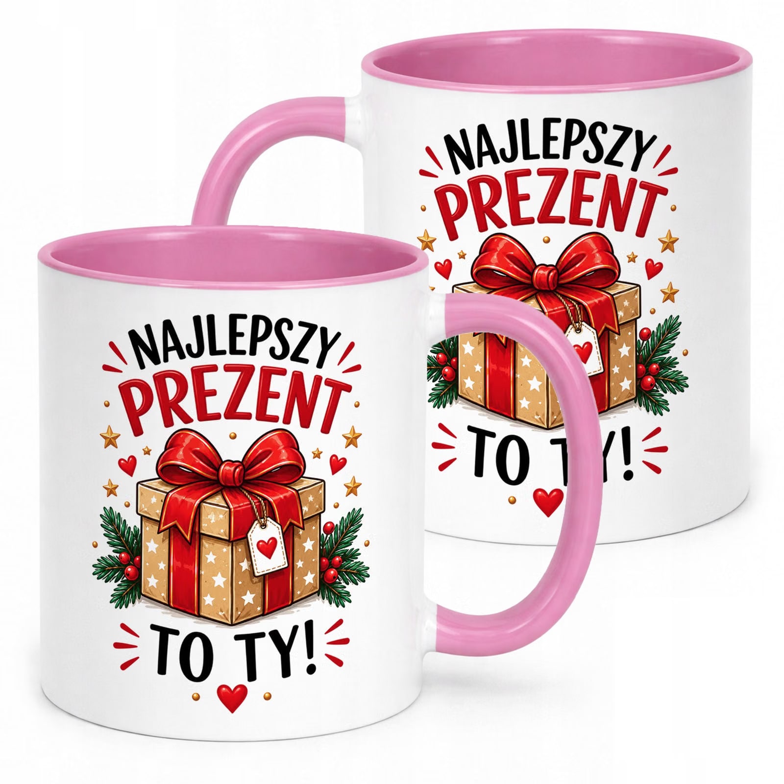 Kubek Różowy z Nadrukiem Boże Narodzenie Mikołajki Najlepszy Prezent To Ty