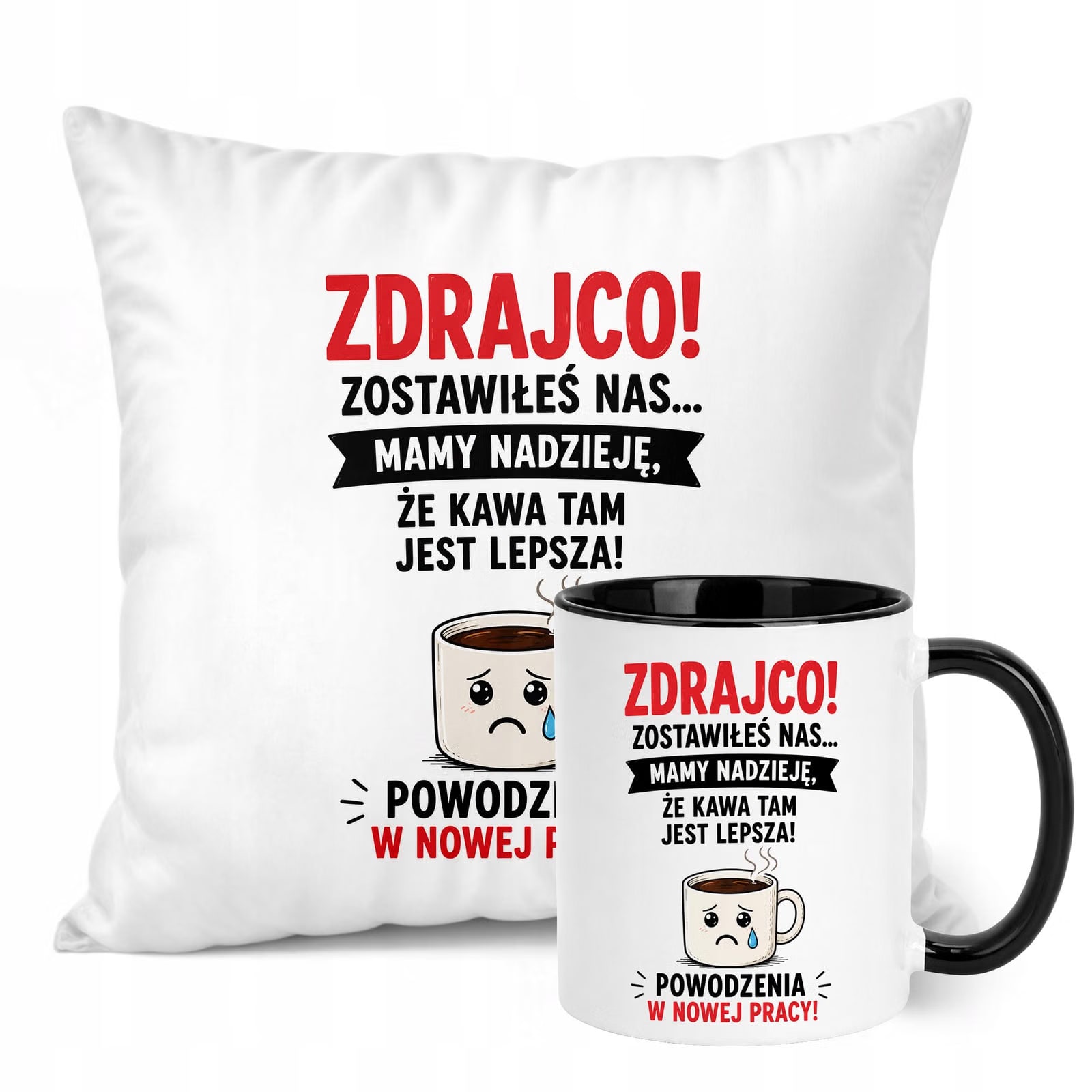Zestaw Kubek Czarny Poduszka Z Nadrukiem Odejście z Pracy Prezent