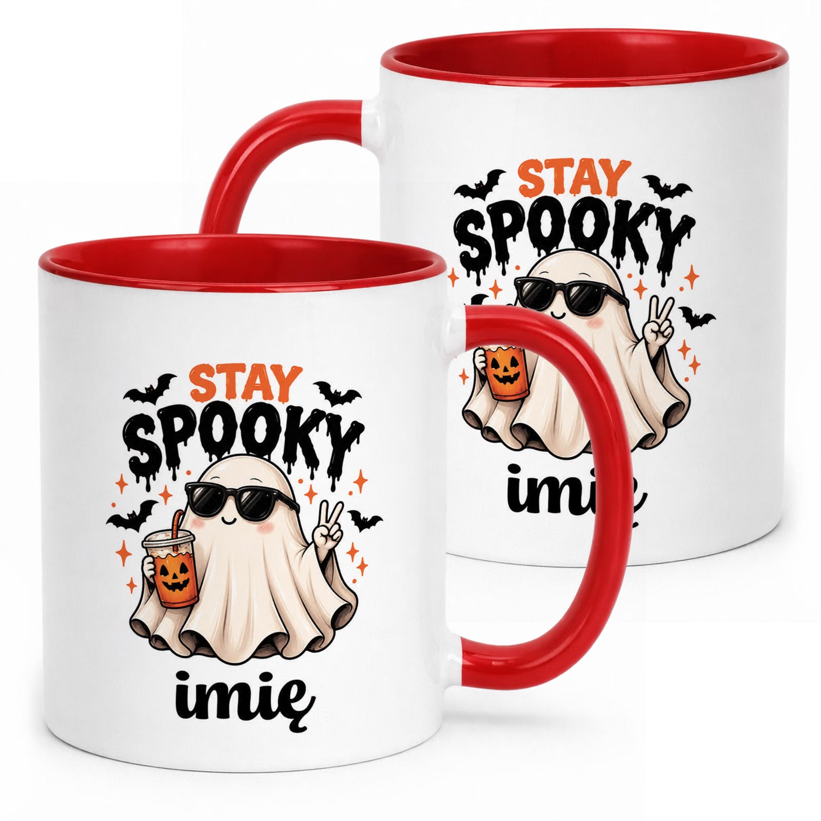 Kubek Czerwony Personalizowany z Nadrukiem Halloween Jesień Prezent