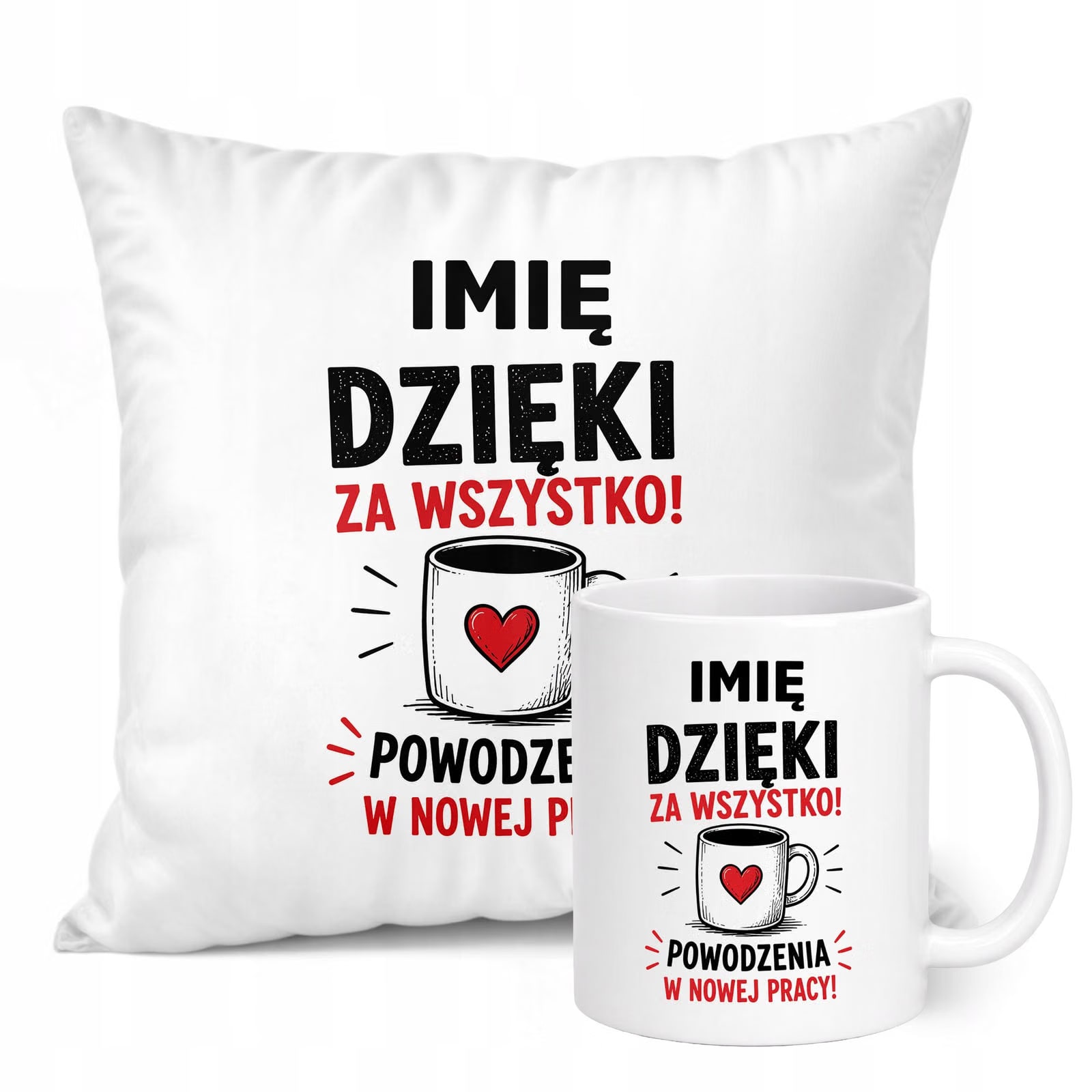 Zestaw Personalizowany Kubek Biały Poduszka Odejście z Pracy Prezent