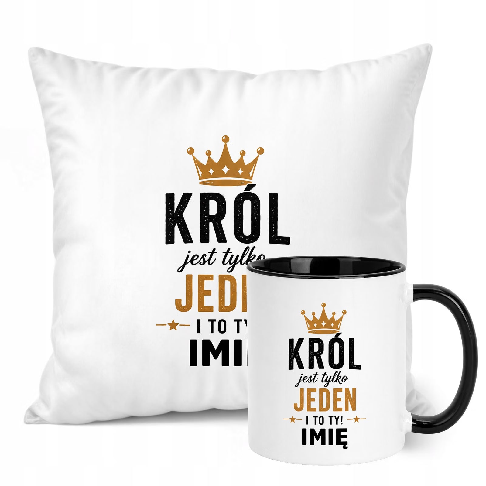 Zestaw Personalizowany Kubek Czarny Poduszka Dzień Chłopaka Z Nadrukiem