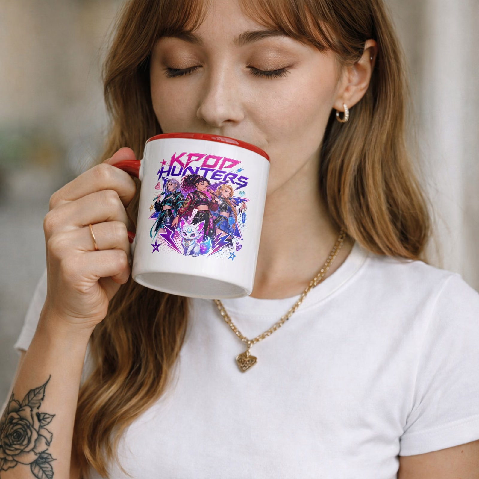 Zestaw Kubek Czerwony Podkładka pod mysz z nadrukiem Łowczynie Kpop