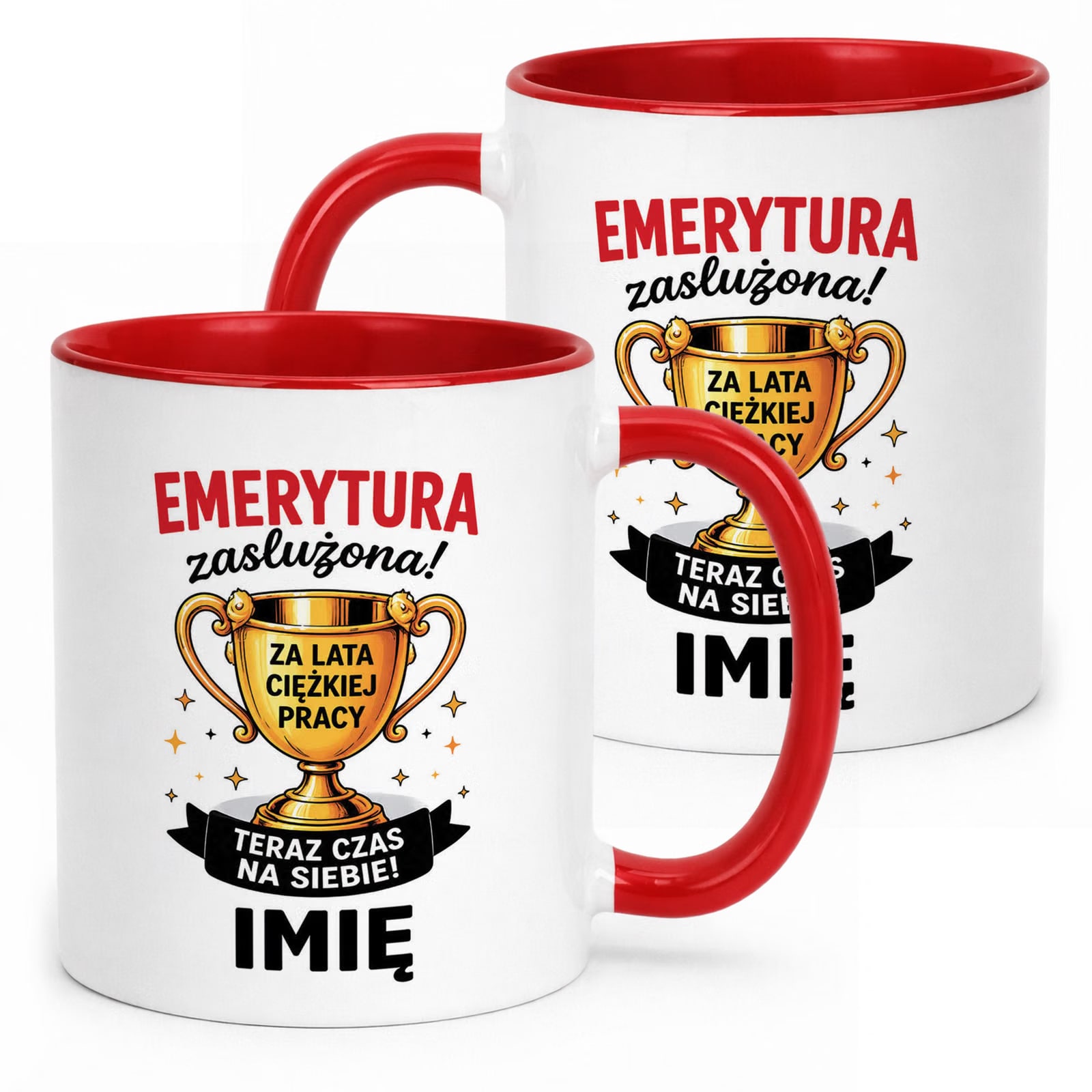 Kubek Czerwony Personalizowany z Nadrukiem Emerytura Upominek Prezent