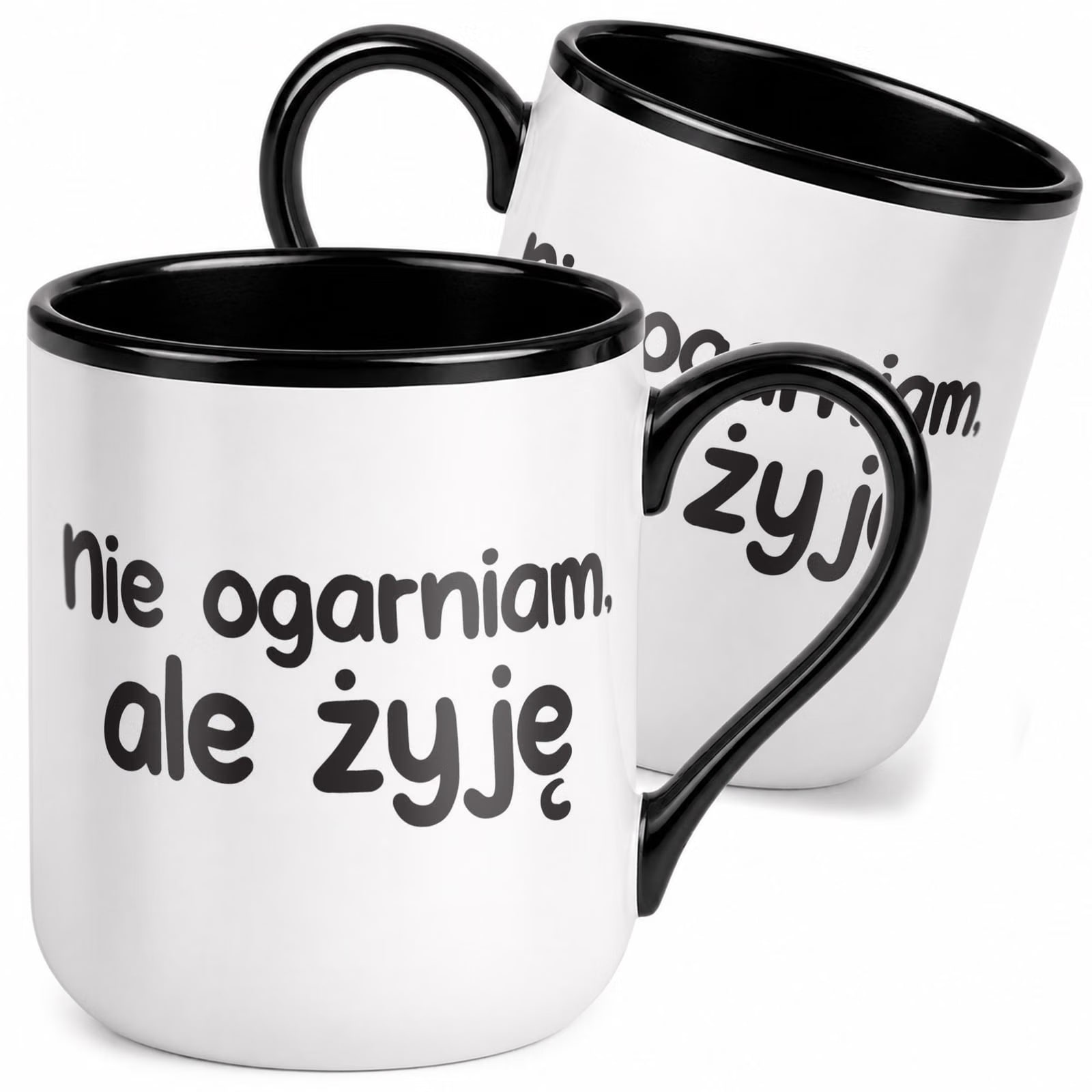 Kubek z nadrukiem Premium Czarny Nie Ogarniam Ale Żyję Upominek Prezent
