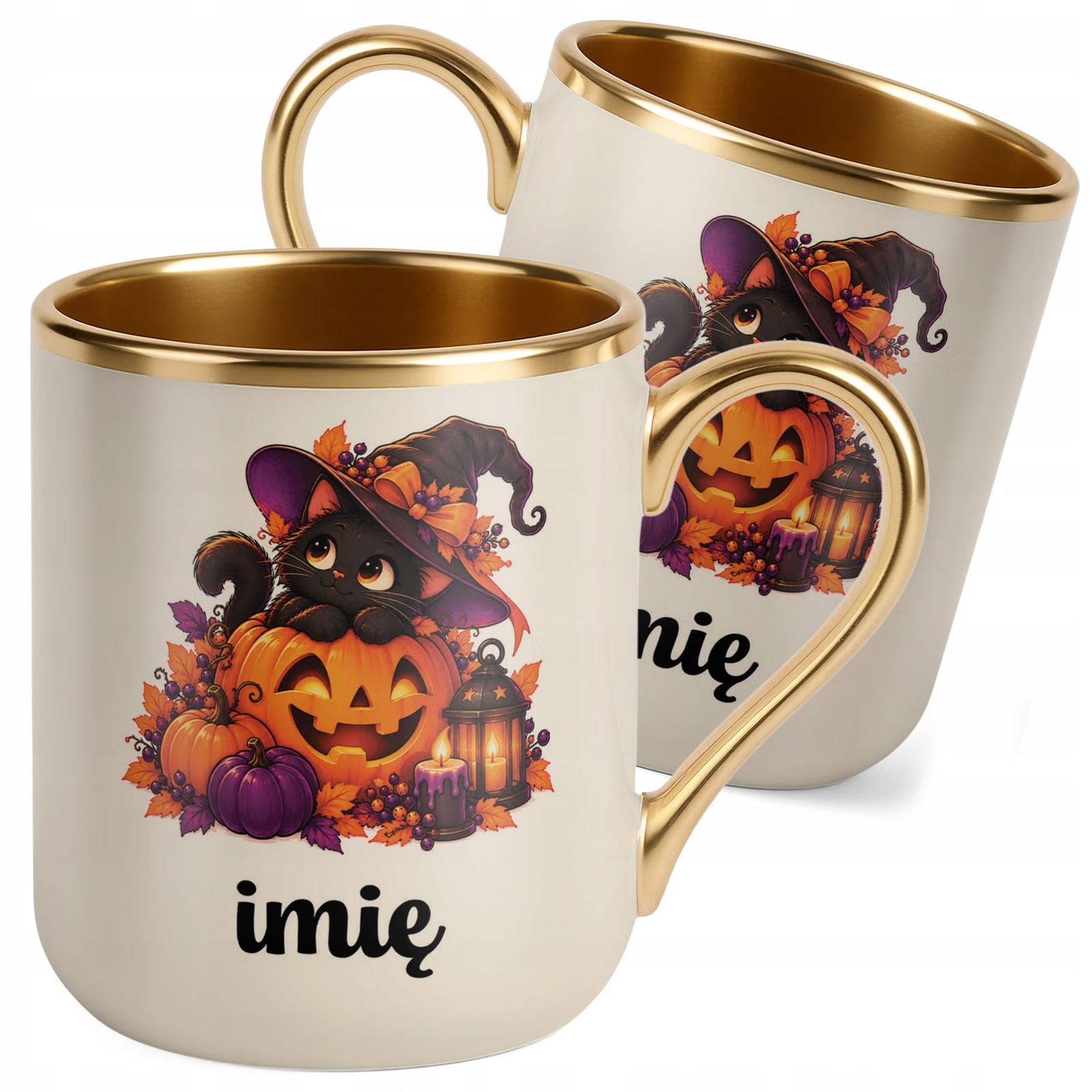 Kubek Personalizowany Premium Złoty Ecru z Nadrukiem Halloween