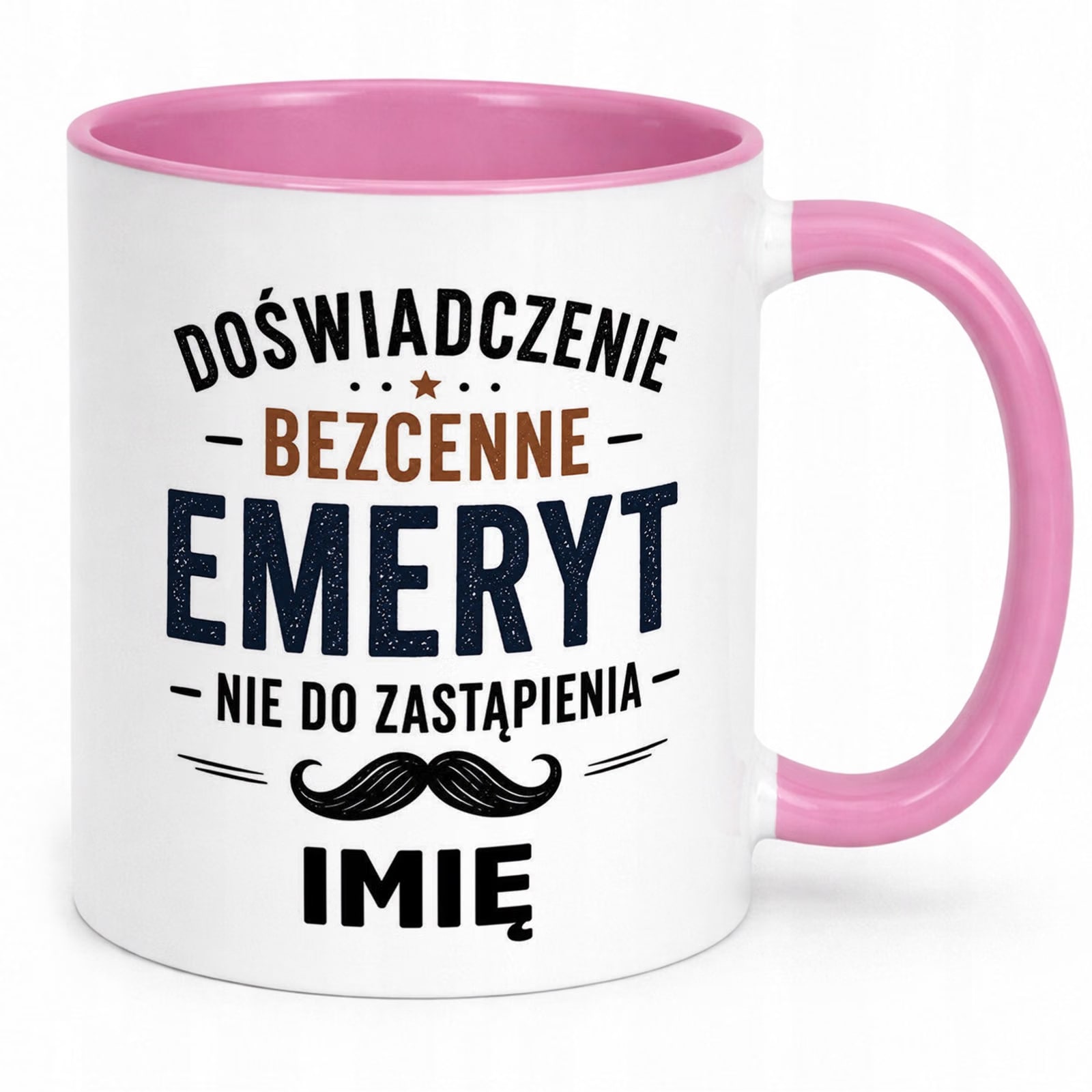 Kubek Różowy Personalizowany z Nadrukiem Emerytura Dla Emeryta Prezent