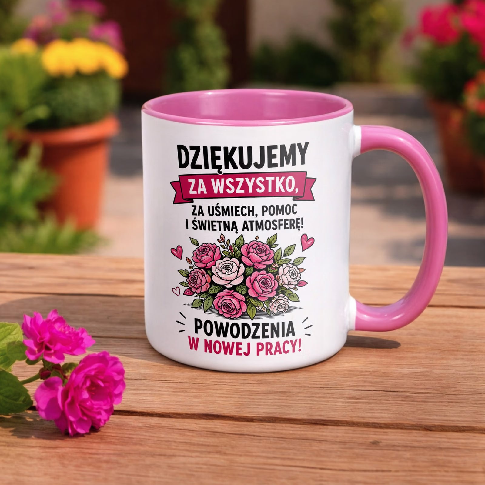Kubek Różowy z nadrukiem Pożegnanie Odejście z Pracy Dla Koleżanki