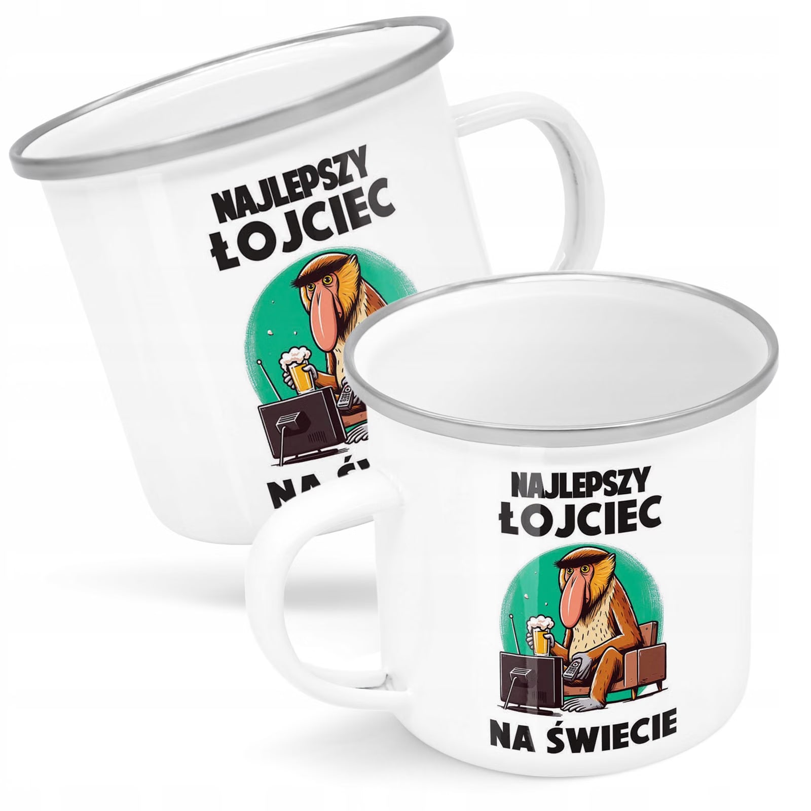 Kubek Emaliowany Dzień Ojca Dla Taty Najlepszy z Nadrukiem Biały Metalowy