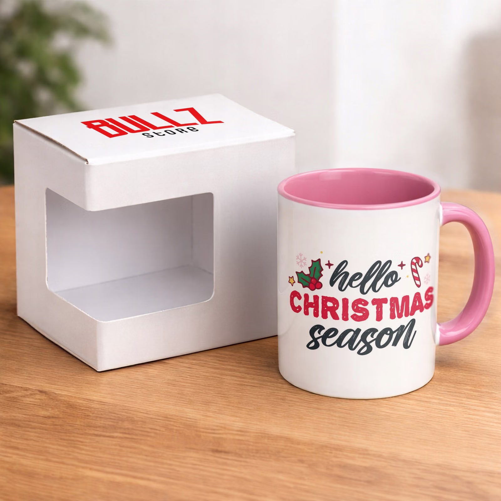 Kubek Różowy z Nadrukiem Boże Narodzenie Hello Christmas Season Prezent
