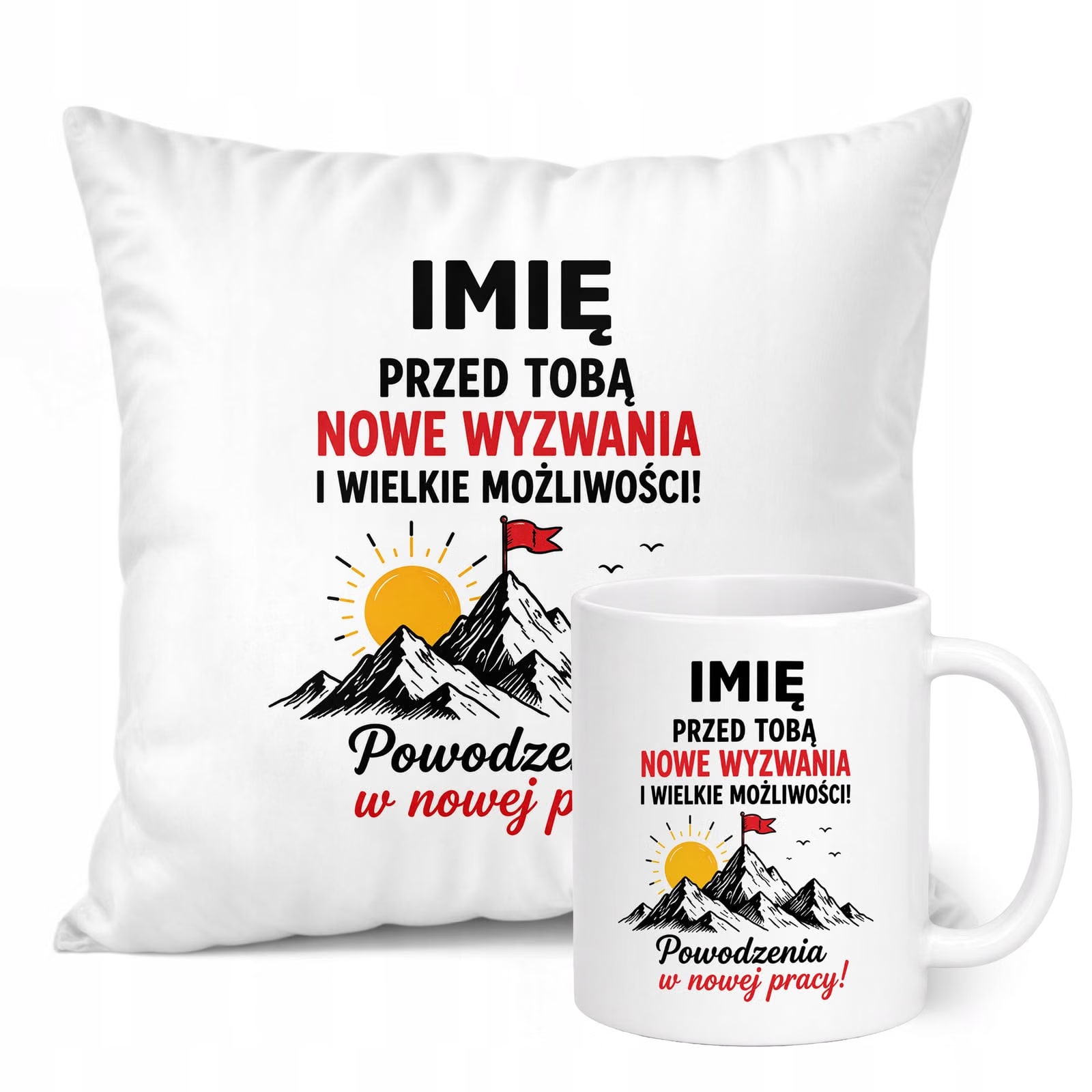 Zestaw Personalizowany Kubek Biały Poduszka Odejście z Pracy Prezent