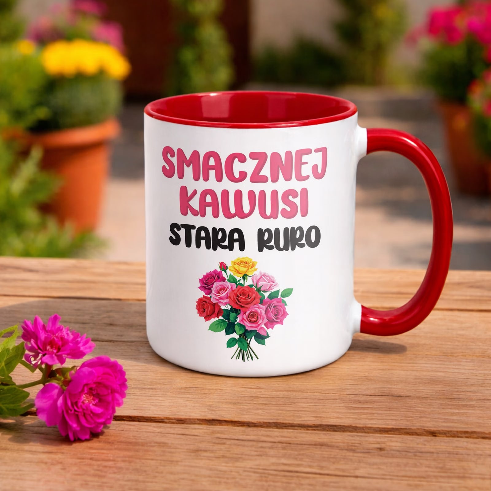 Kubek Czerwony Smacznej Kawus Stara Ruro Śmieszny Zabawny Prezent