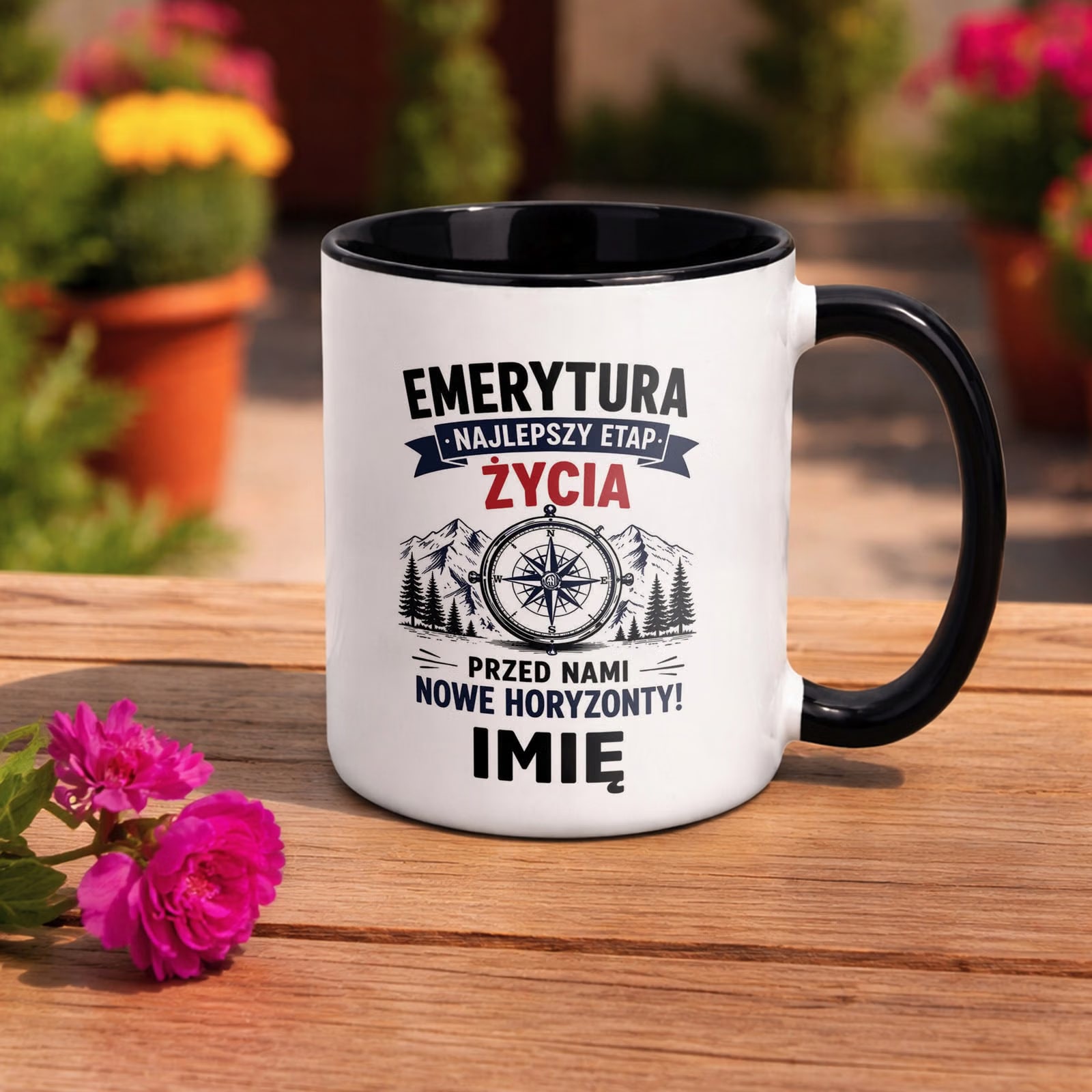 Kubek Czarny Personalizowany z Nadrukiem Emerytura Dla Emeryta Prezent