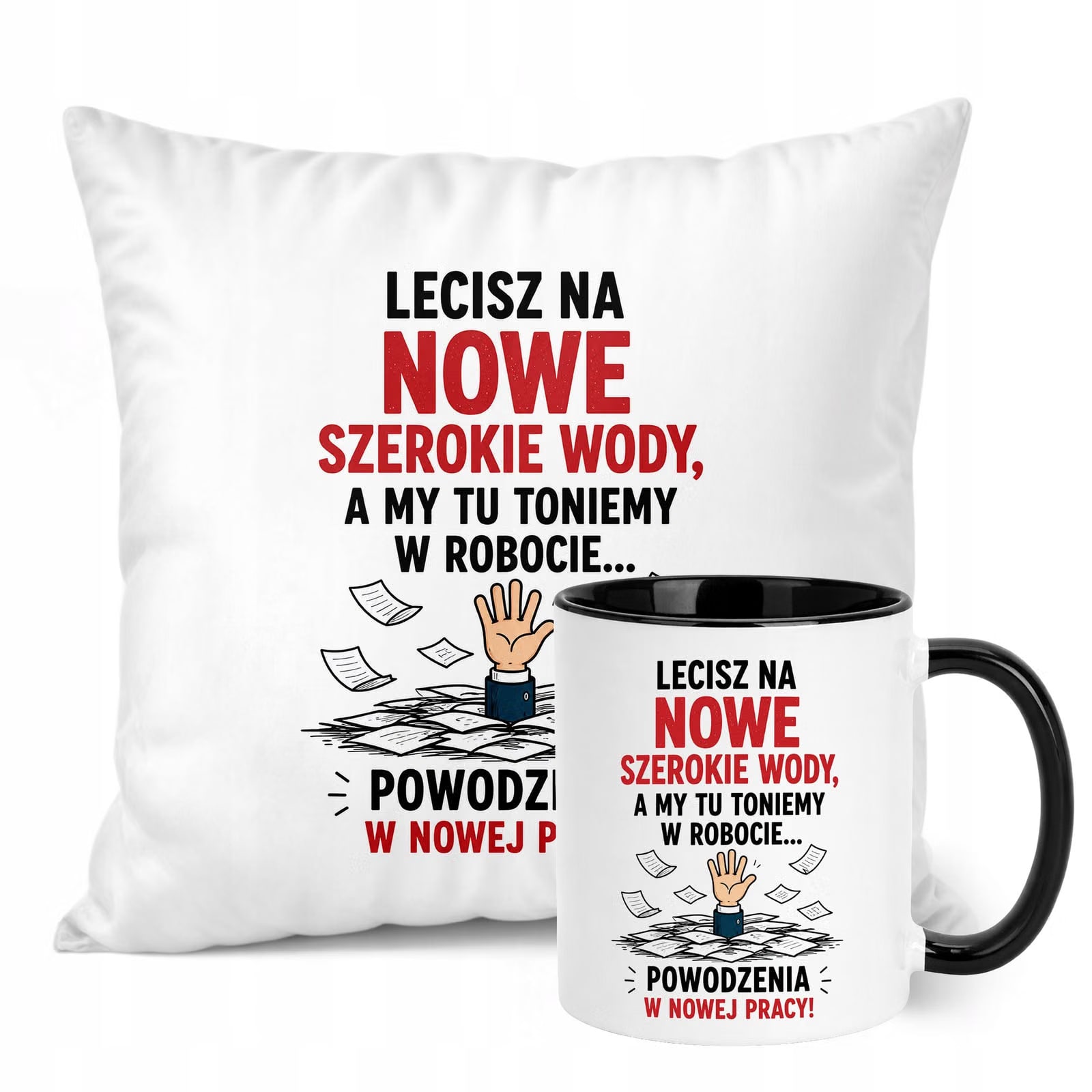 Zestaw Kubek Czarny Poduszka Z Nadrukiem Odejście z Pracy Prezent
