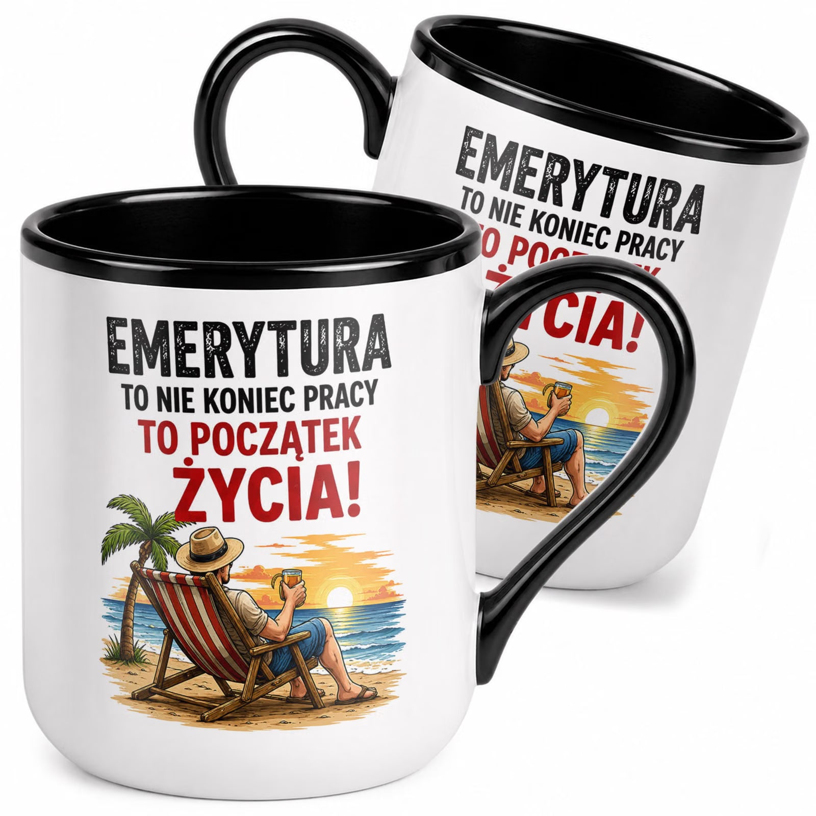 Kubek z nadrukiem Premium Czarny Emerytura Dla Emeryta Upominek Prezent
