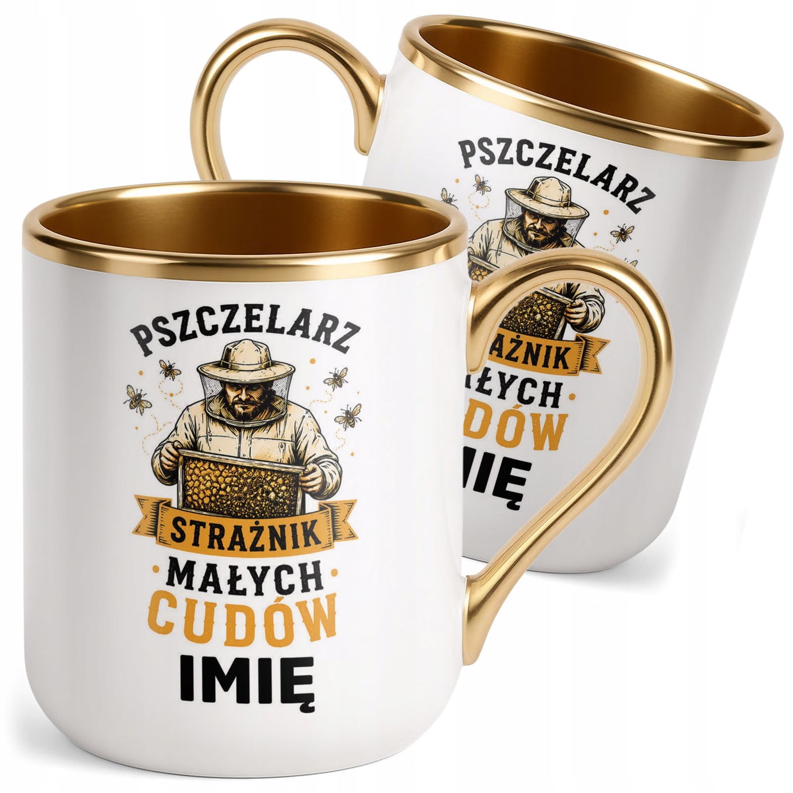 Kubek Personalizowany z nadrukiem Premium Złoty Dla Pszczelarza Prezent