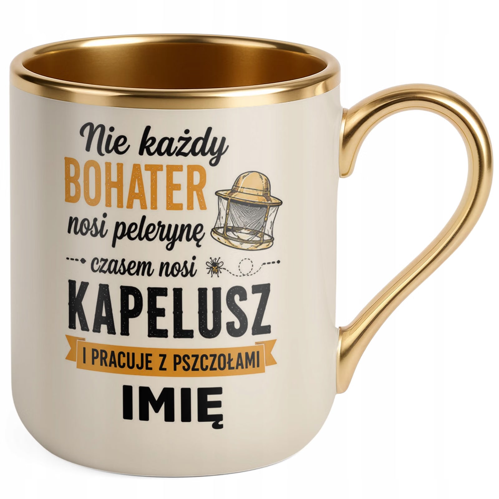 Kubek Personalizowany z nadrukiem Premium Złoty Ecru Dla Pszczelarza