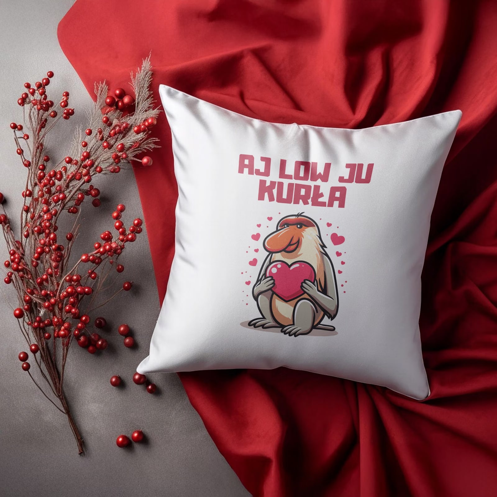 Zestaw Kubek + Poduszka 38×38 cm Walentynki Aj Low Ju Kurła Janusz Nosacz
