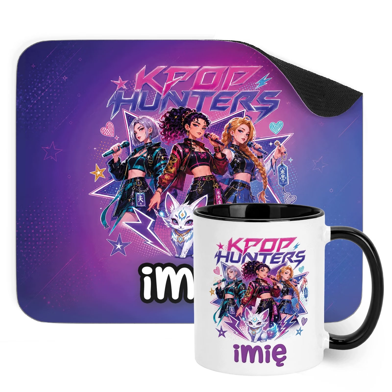 Zestaw personalizowany Kubek Czarny Podkładka pod mysz Łowczynie Kpop