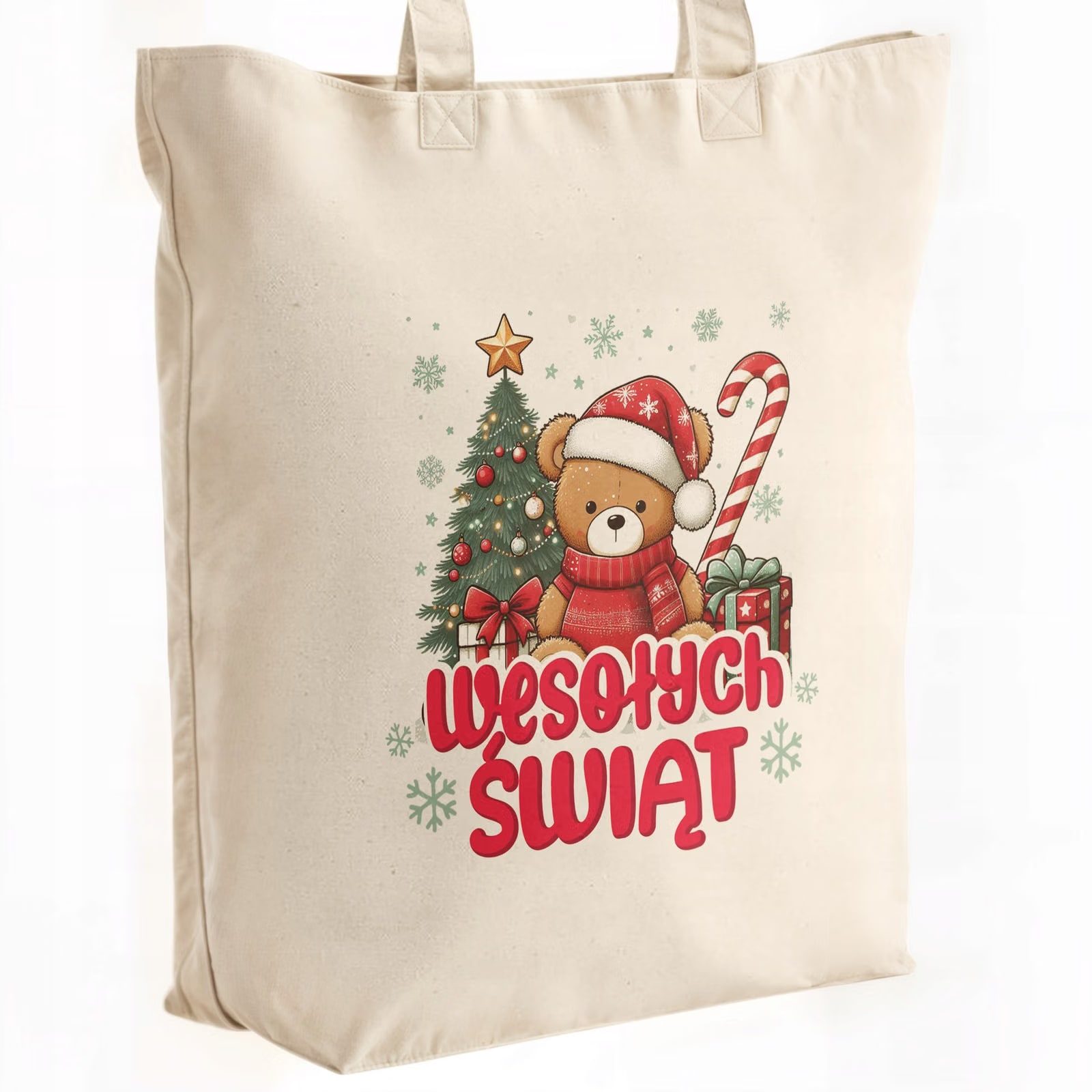 Torba shopper bawełniana premium świąteczna mikołajki z nadrukiem