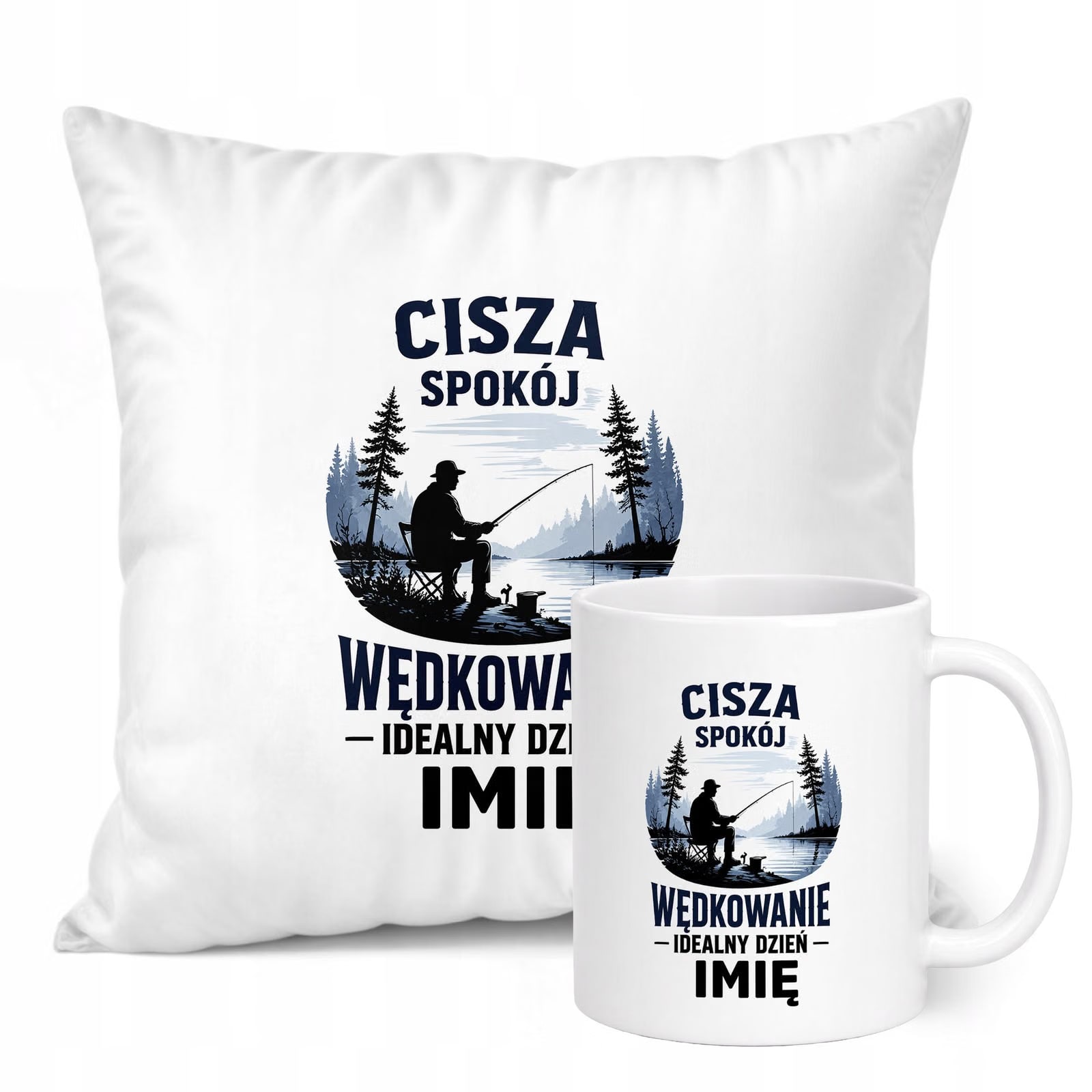 Zestaw Personalizowany Kubek Biały Poduszka Z Nadrukiem Dla Wędkarza