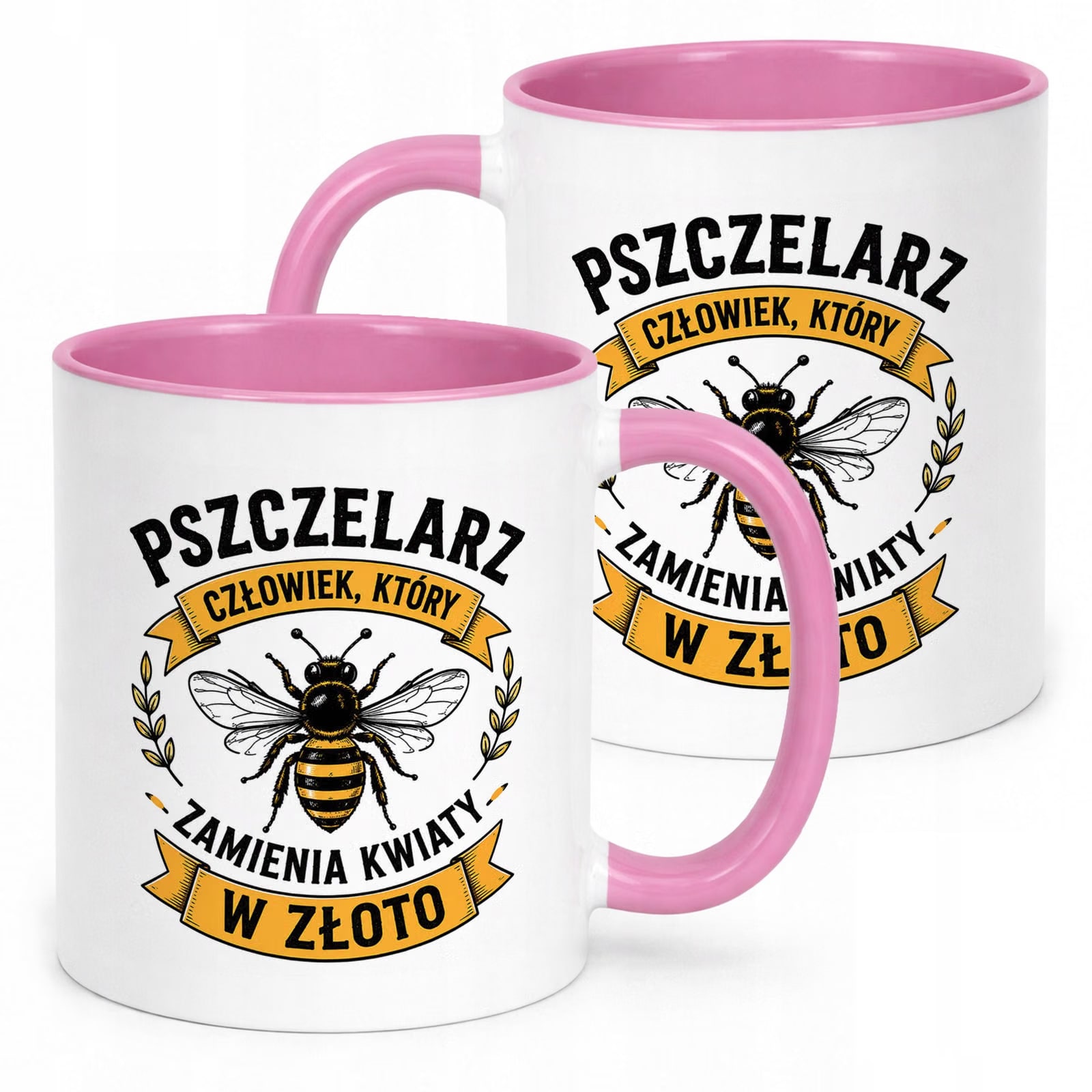 Różowy Kubek z nadrukiem Dla Pszczelarza Szef Pasieki Upominek Prezent