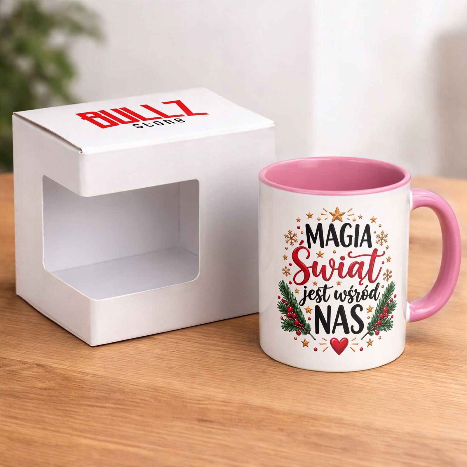 Kubek Różowy z Nadrukiem Boże Narodzenie Mikołajki Magia Świąt Prezent