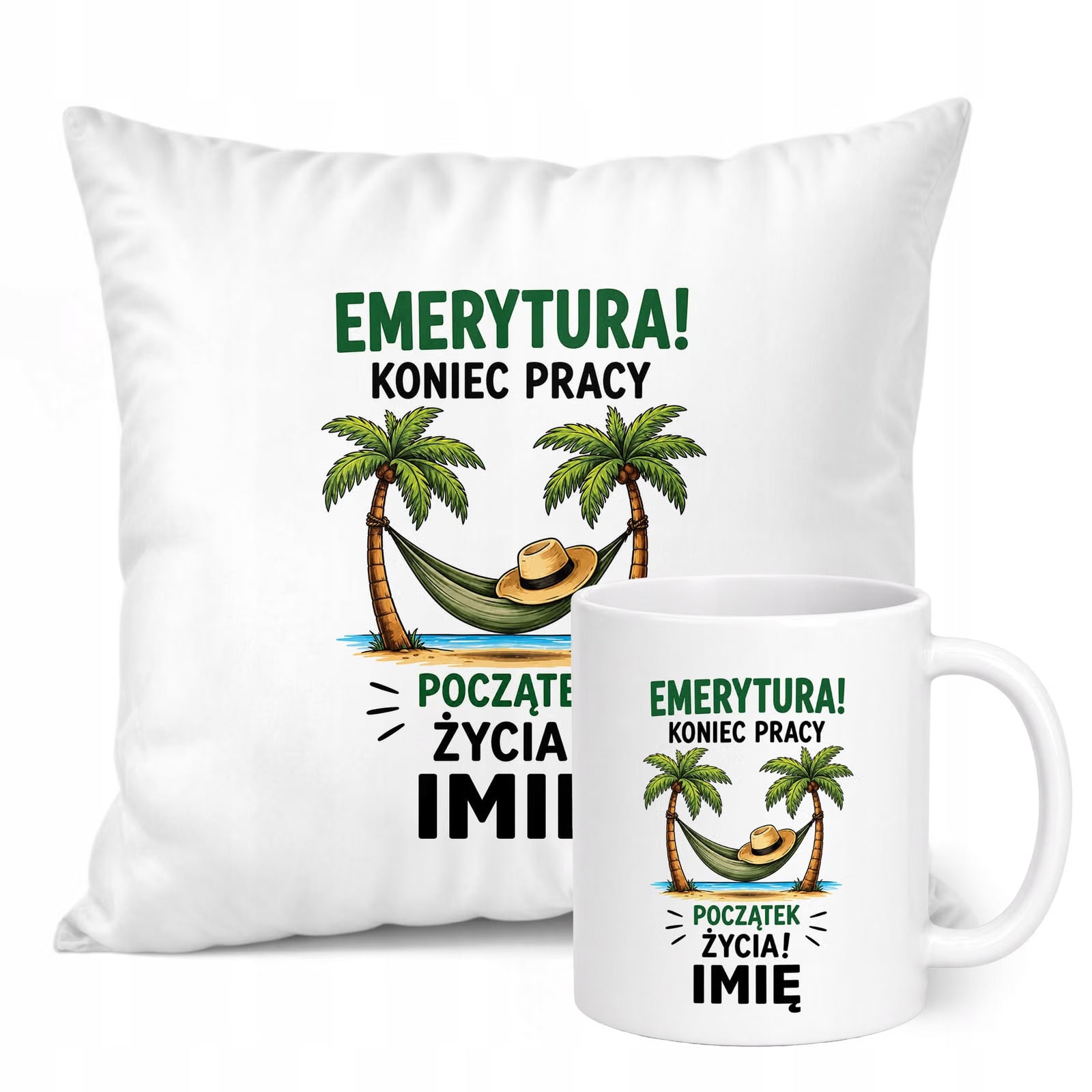 Zestaw Personalizowany Kubek Biały Poduszka Emerytura Upominek Prezent
