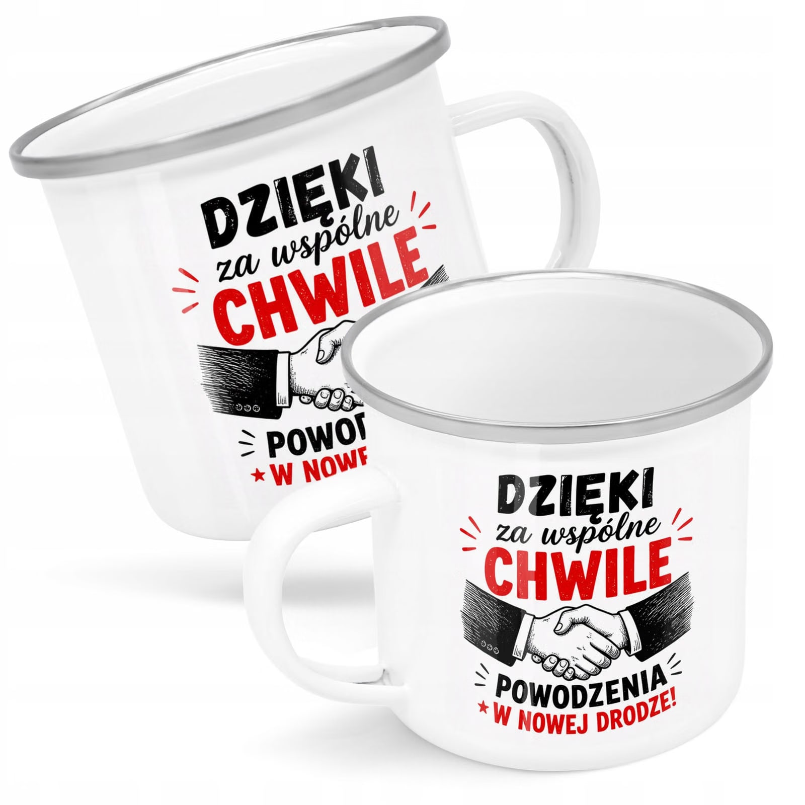 Kubek Emaliowany Odejście z Pracy z Nadrukiem Biały Metalowy Prezent