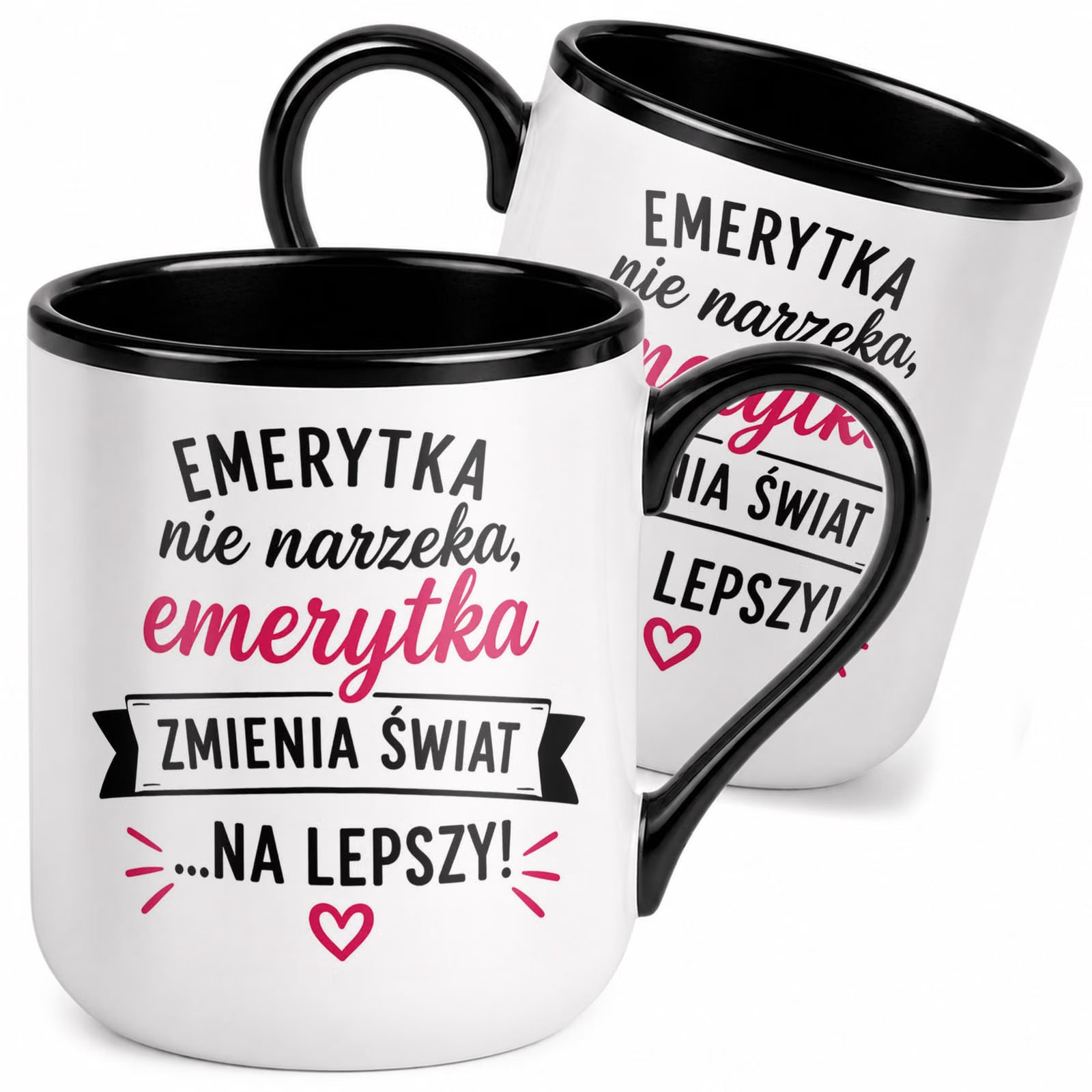 Kubek z nadrukiem Premium Czarny Emerytura Dla Emerytki Upominek Prezent