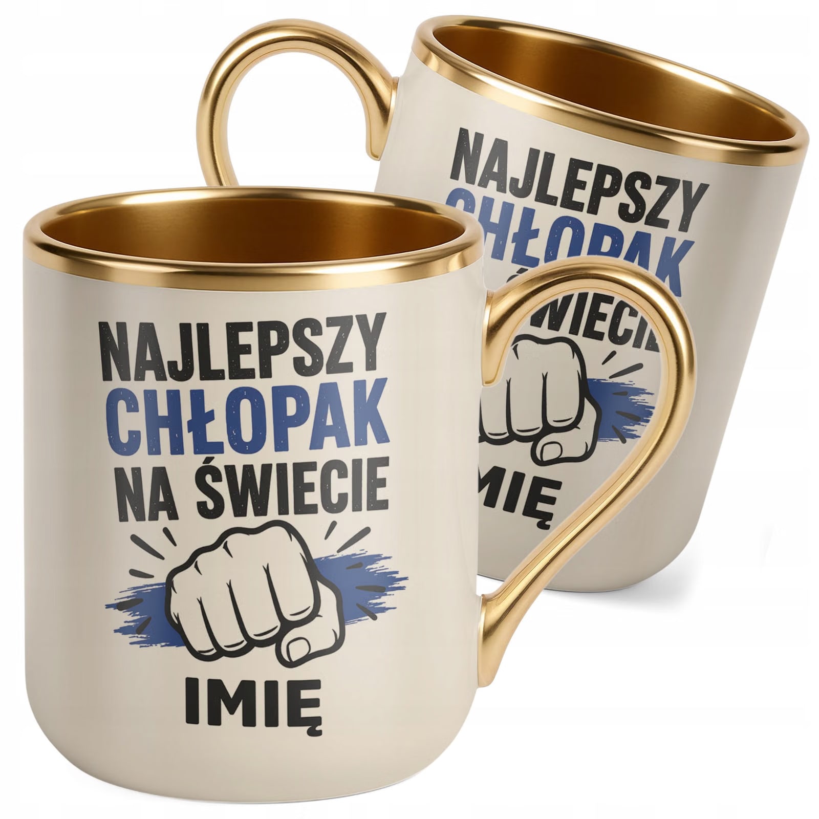 Kubek personalizowany z nadrukiem Premium Złoty Ecru Dzień Chłopaka