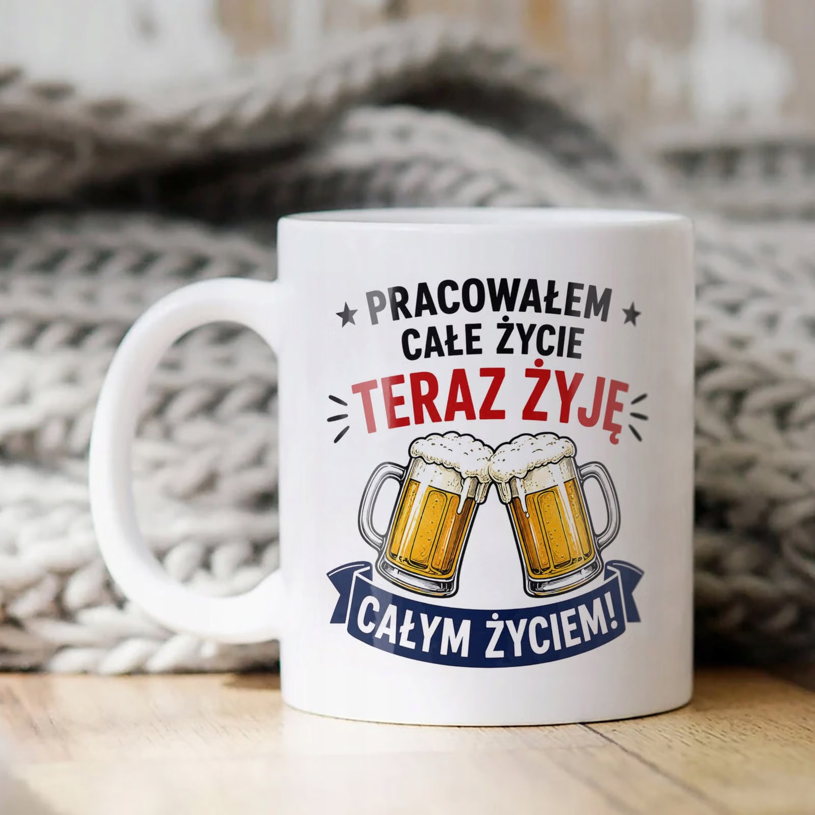 Biały Kubek z nadrukiem Emerytura Dla Emeryta Upominek Prezent