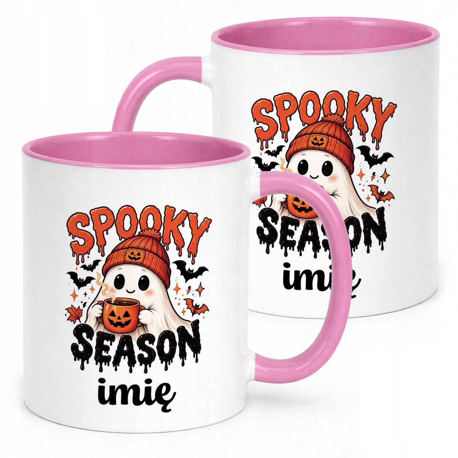 Kubek Różowy Personalizowany z Nadrukiem Halloween Jesień Prezent Upominek