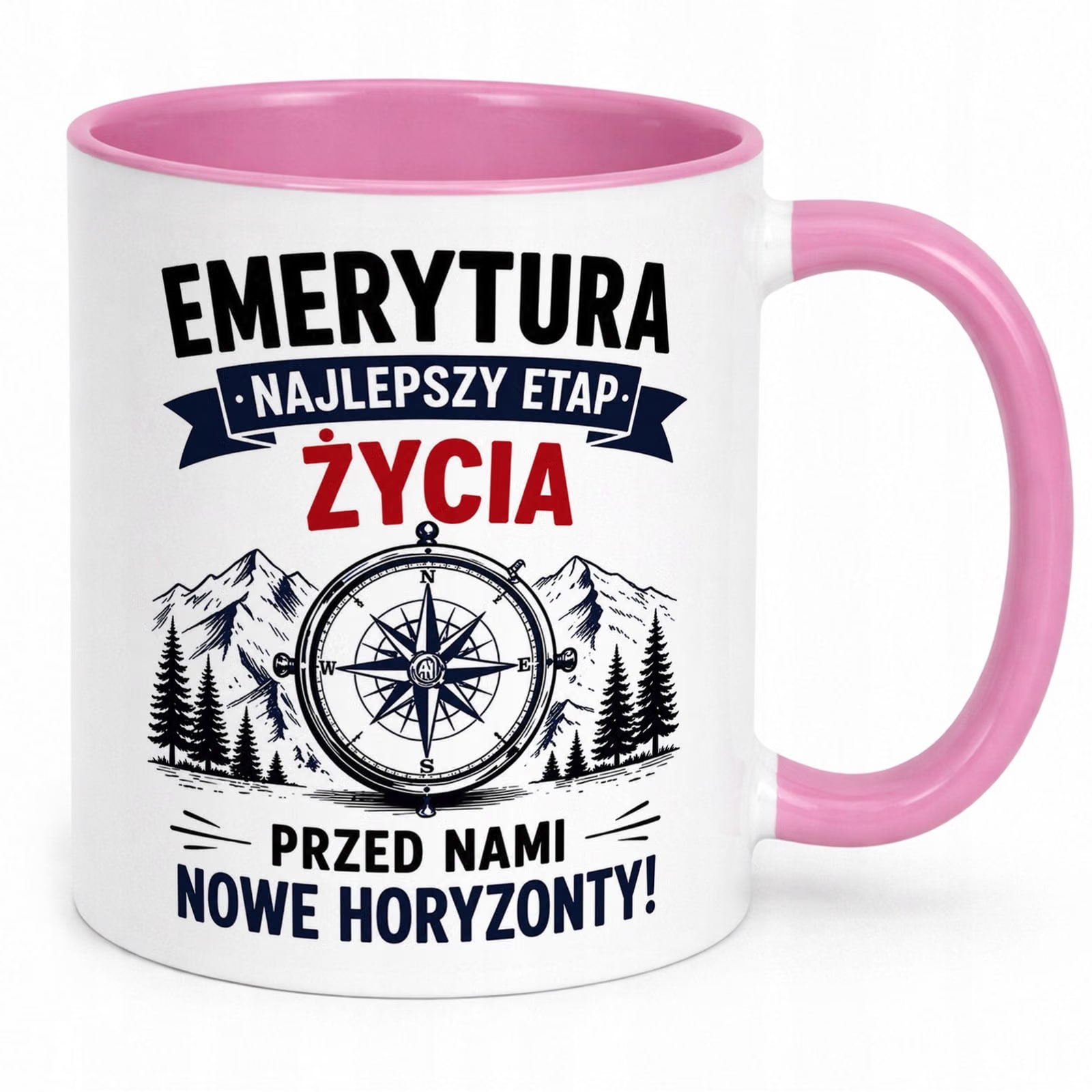 Kubek Różowy z nadrukiem Emerytura Dla Emeryta Upominek Prezent