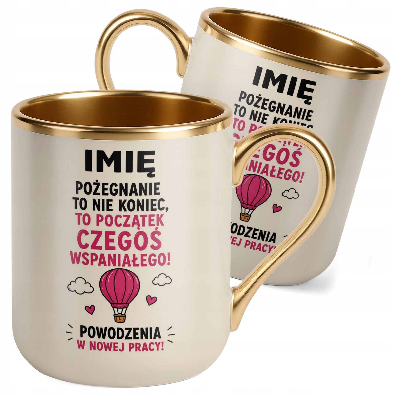 Kubek Personalizowany z nadrukiem Premium Złoty Ecru Odejście z Pracy