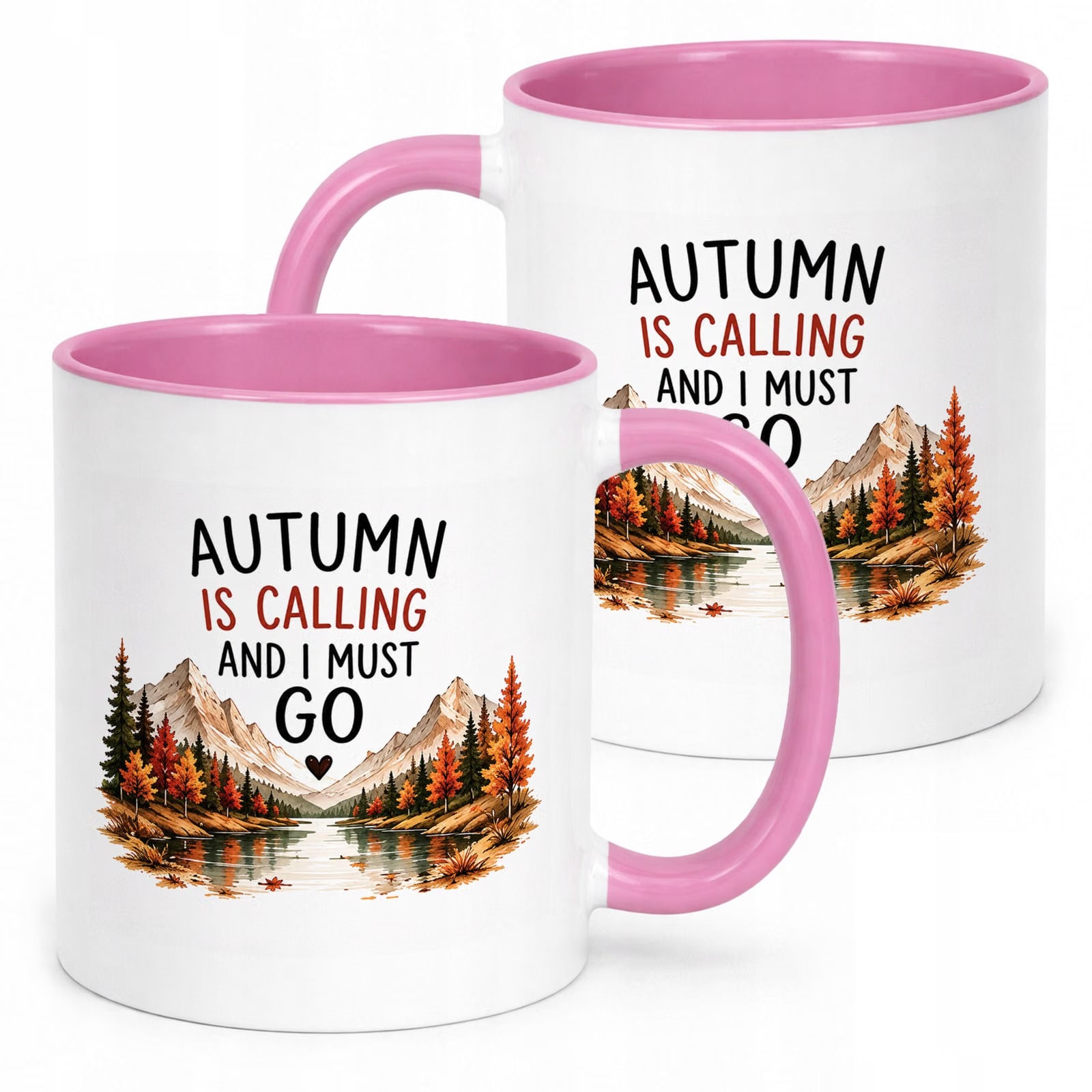 Różowy Kubek z nadrukiem Jesienny Jesień Autumn is calling Prezent