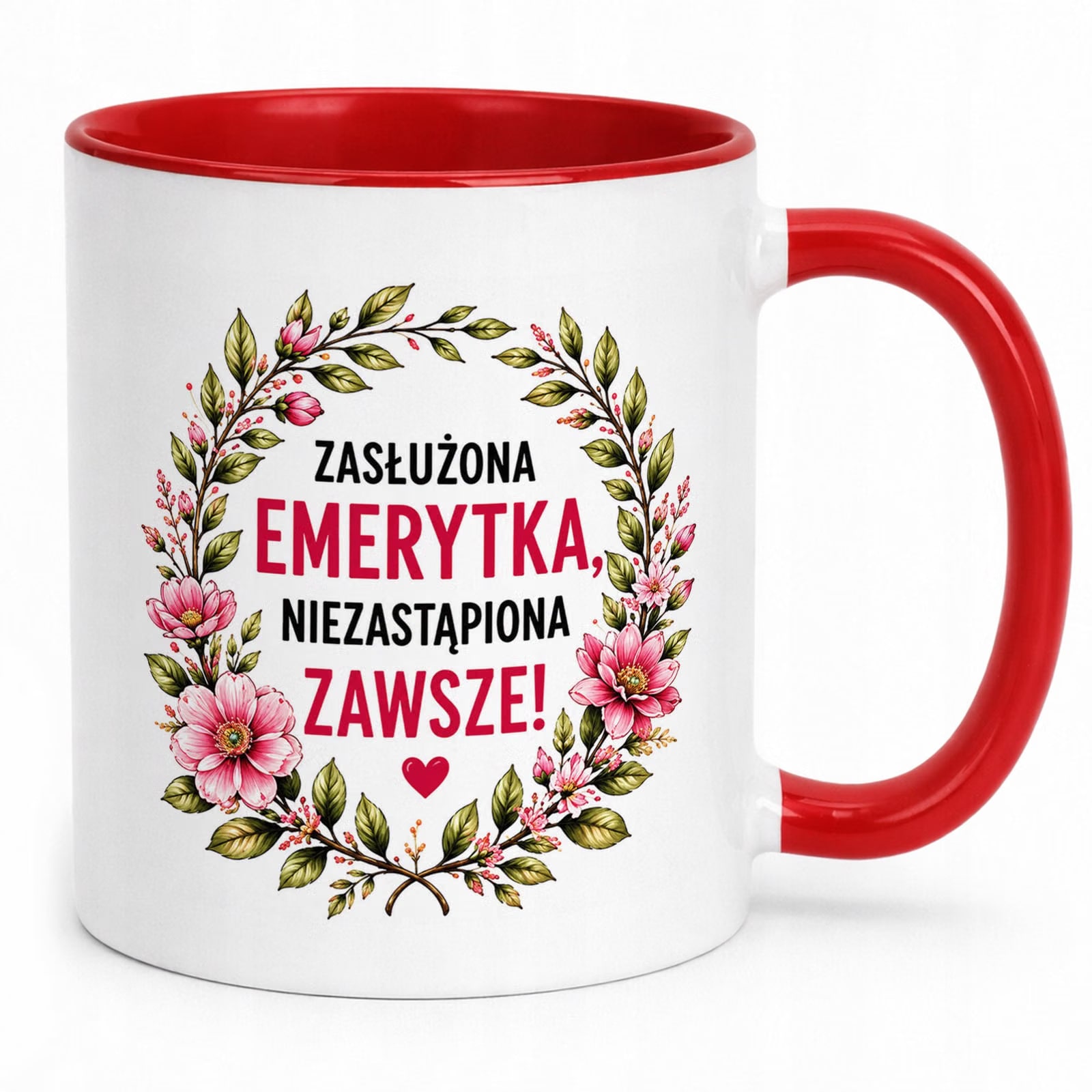 Kubek Czerwony z nadrukiem Emerytura Dla Emerytki Upominek Prezent