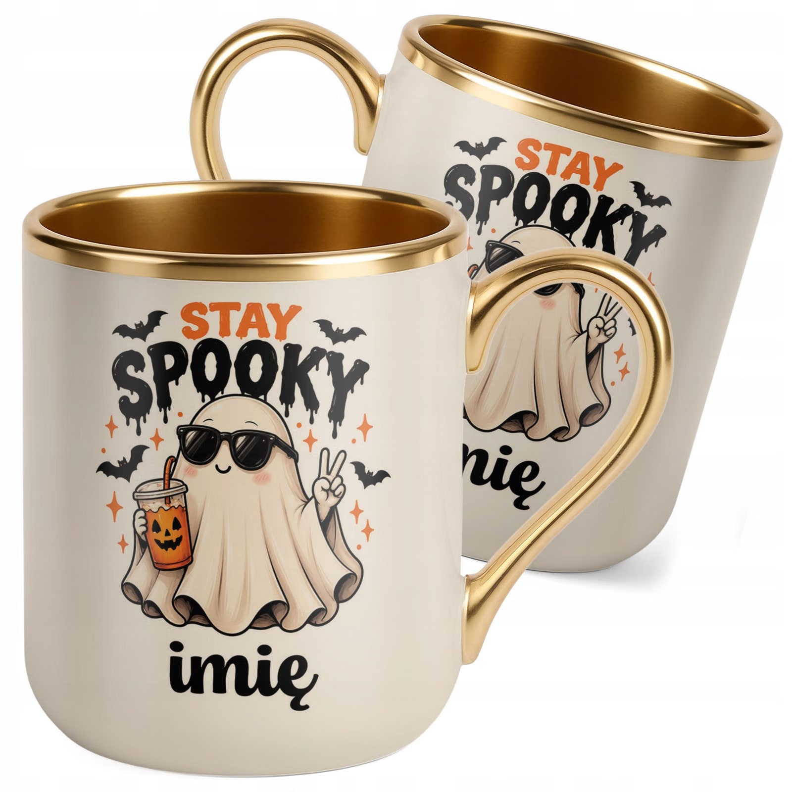 Kubek Personalizowany Premium Złoty Ecru z Nadrukiem Halloween