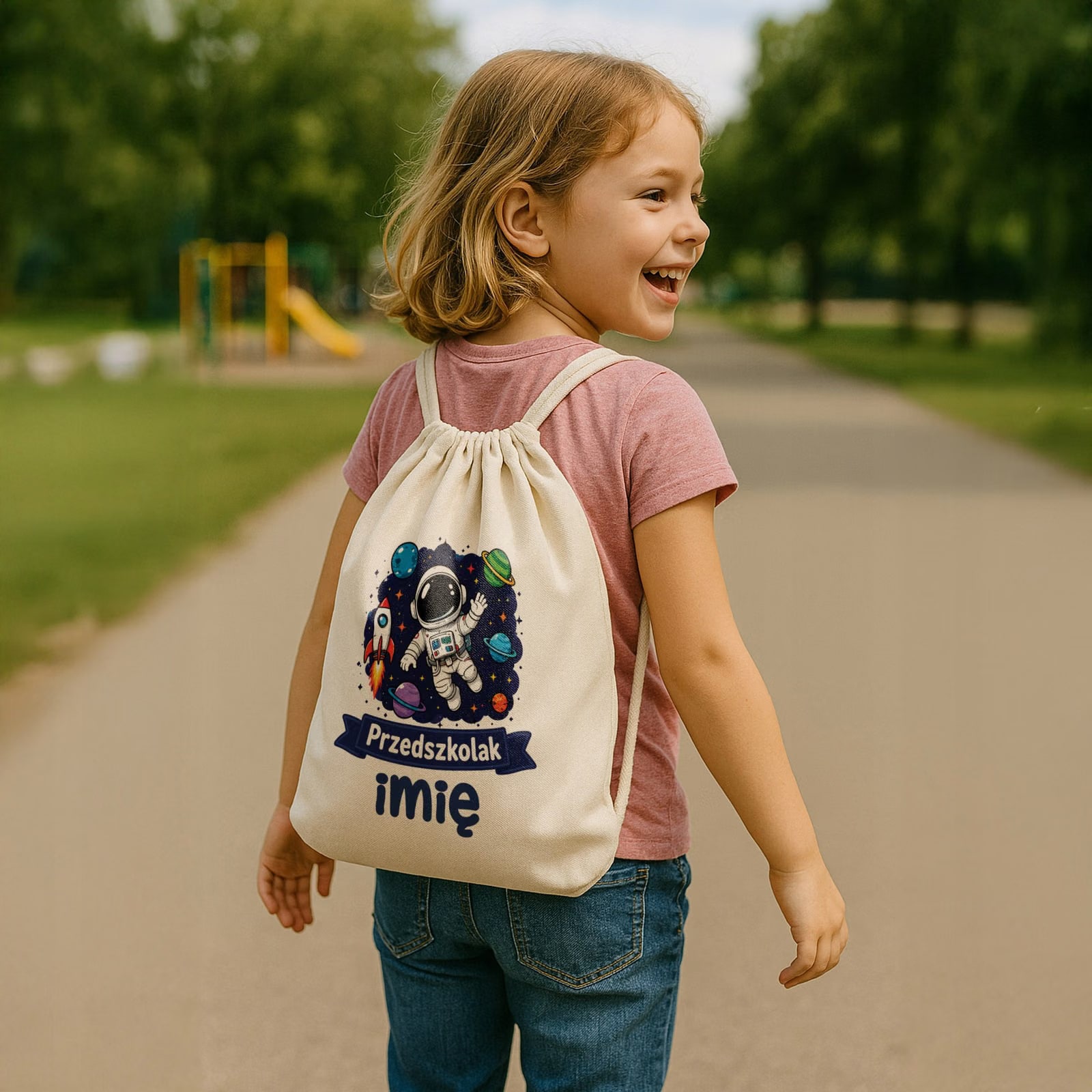 Zestaw Personalizowany Plecak Worek Kubek Przedszkolak Astronauta Prezent